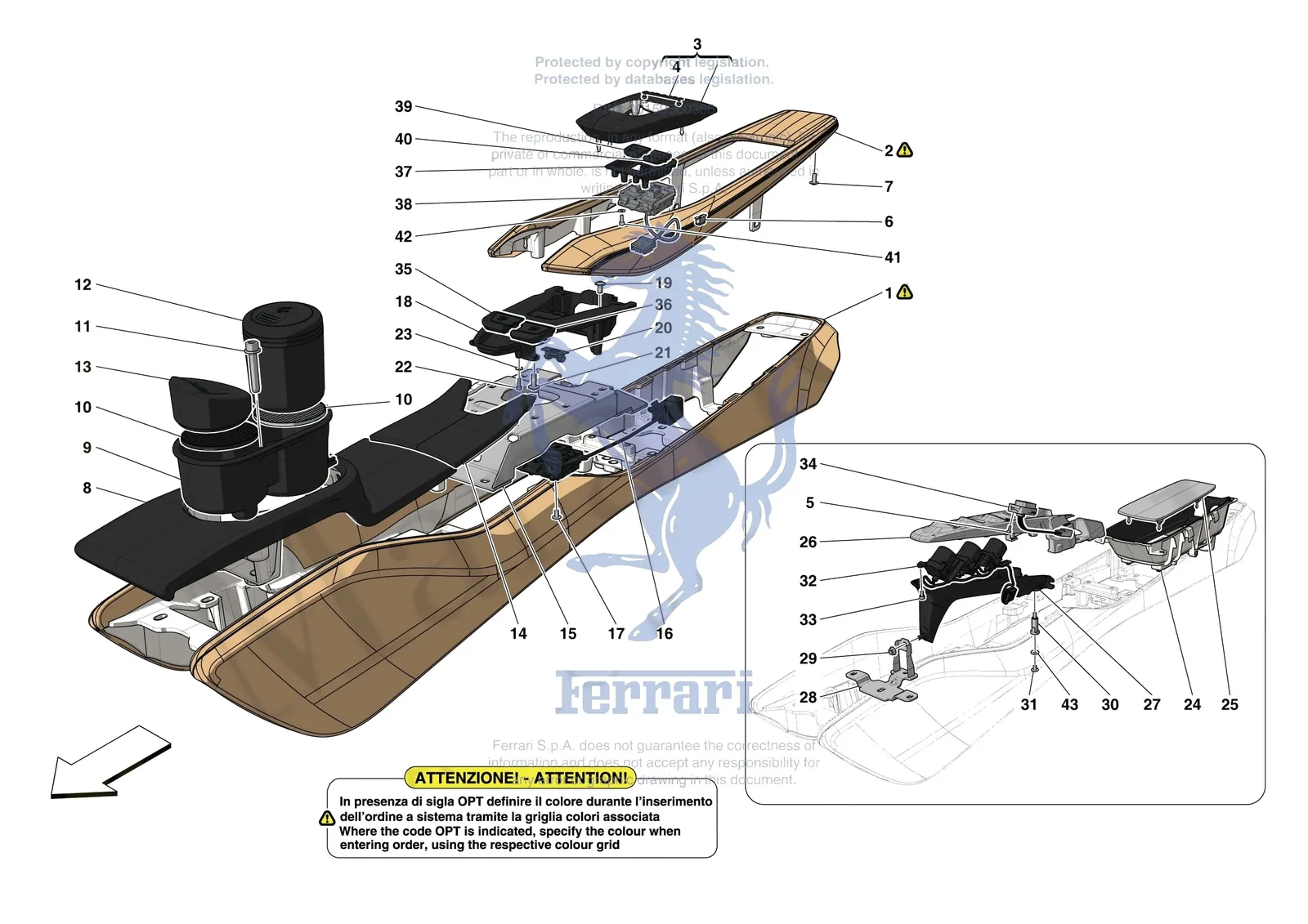 Ferrari F8 Spider [VEHICLE TRIM] - E.48 - CENTRE TUNNEL AND CONSOLE exploded diagram