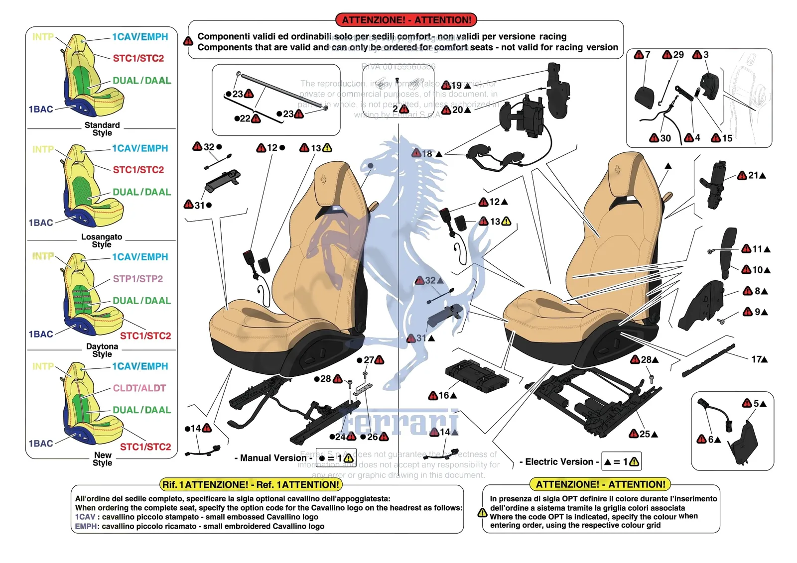 Ferrari F8 Spider [VEHICLE TRIM] - E.51.01 - FRONT SEATS - SEATS AND GUIDES exploded diagram