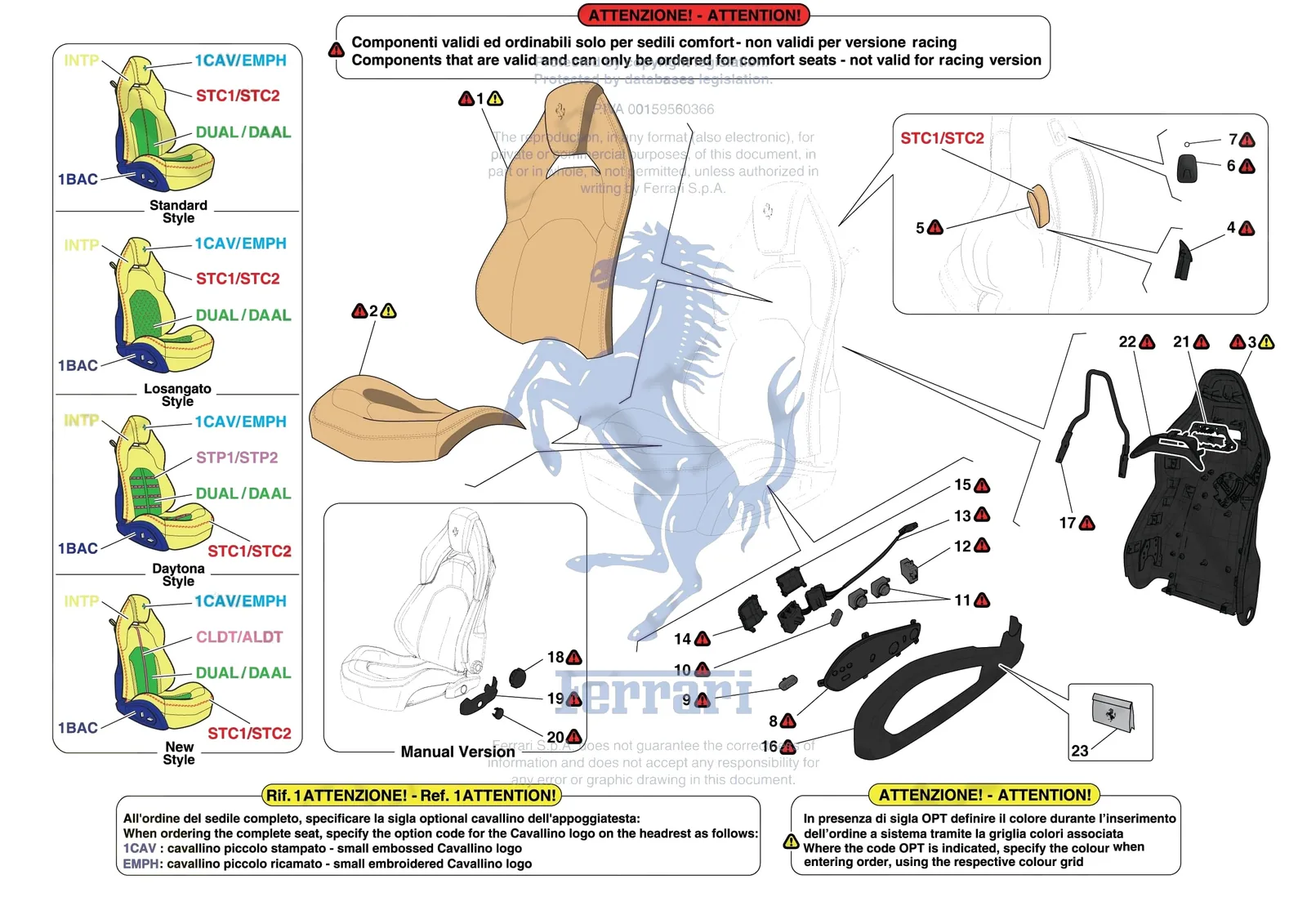 Ferrari F8 Spider [VEHICLE TRIM] - E.51.02 - FRONT SEATS - SEAT TRIMS exploded diagram