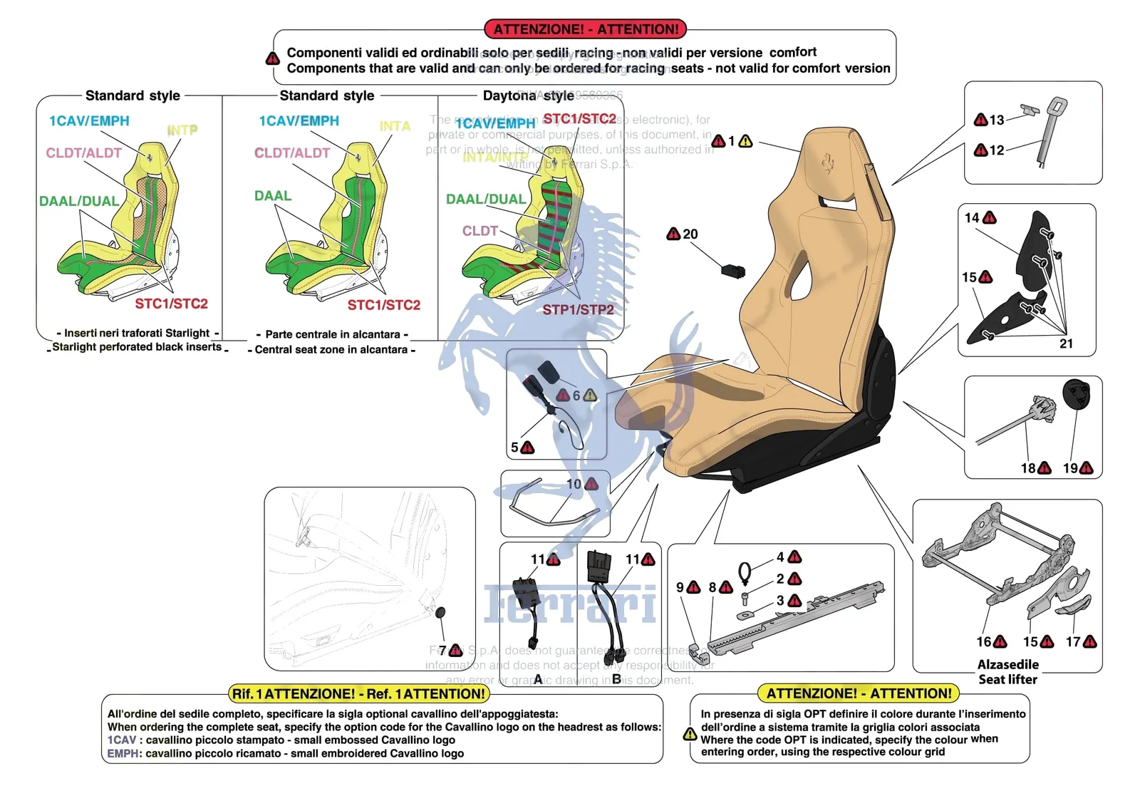 Ferrari F8 Spider [VEHICLE TRIM] - E.51.03 - FRONT SEATS - RACING SEAT exploded diagram