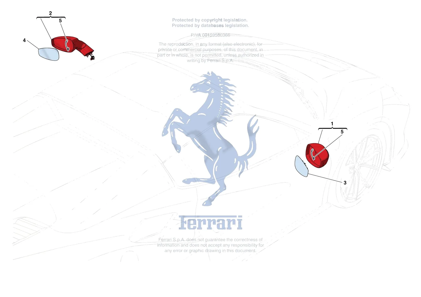 Ferrari F8 Spider [VEHICLE TRIM] - E.54 - EXTERNAL REAR VIEW MIRRORS exploded diagram