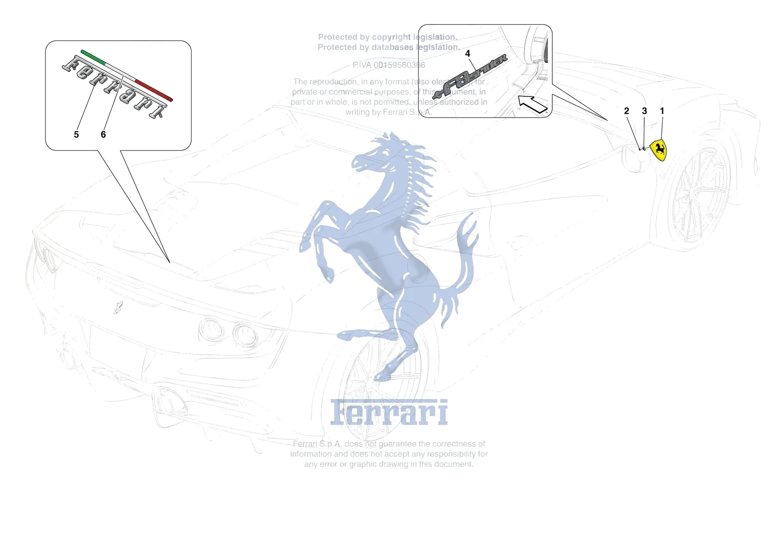 Ferrari F8 Spider [VEHICLE TRIM] - E.58 - BADGES exploded diagram