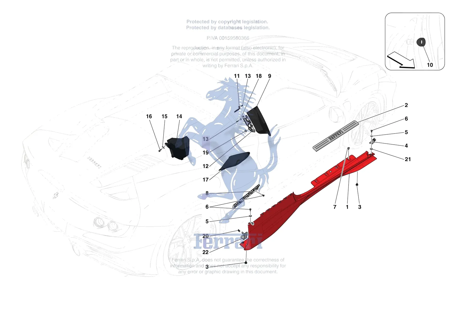Ferrari F8 Spider [VEHICLE TRIM] - E.59 - EXTERNAL LATERAL TRIM exploded diagram