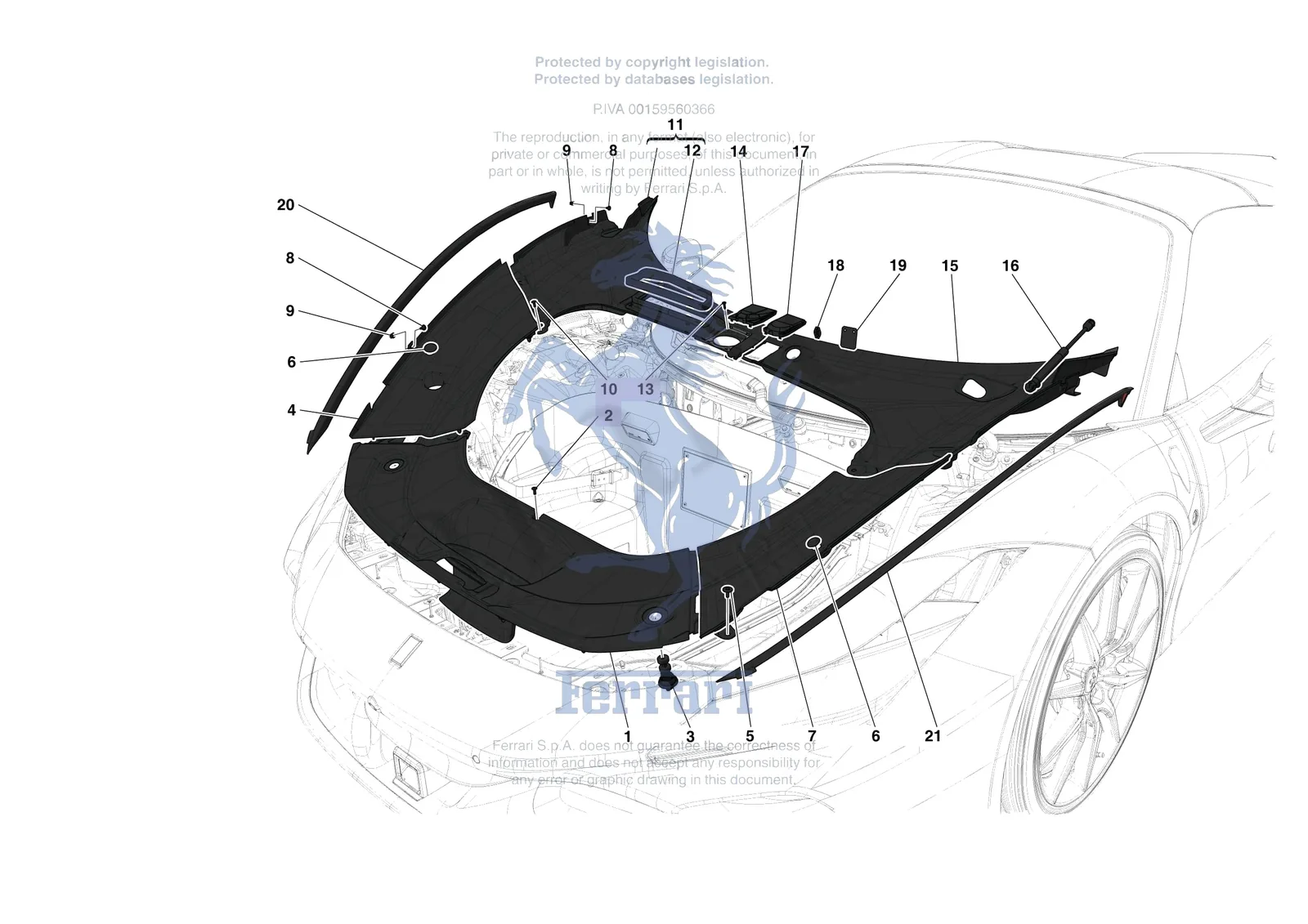 Ferrari F8 Spider [VEHICLE TRIM] - E.60 - FRONT SUBSTRUCTURE TRIM exploded diagram