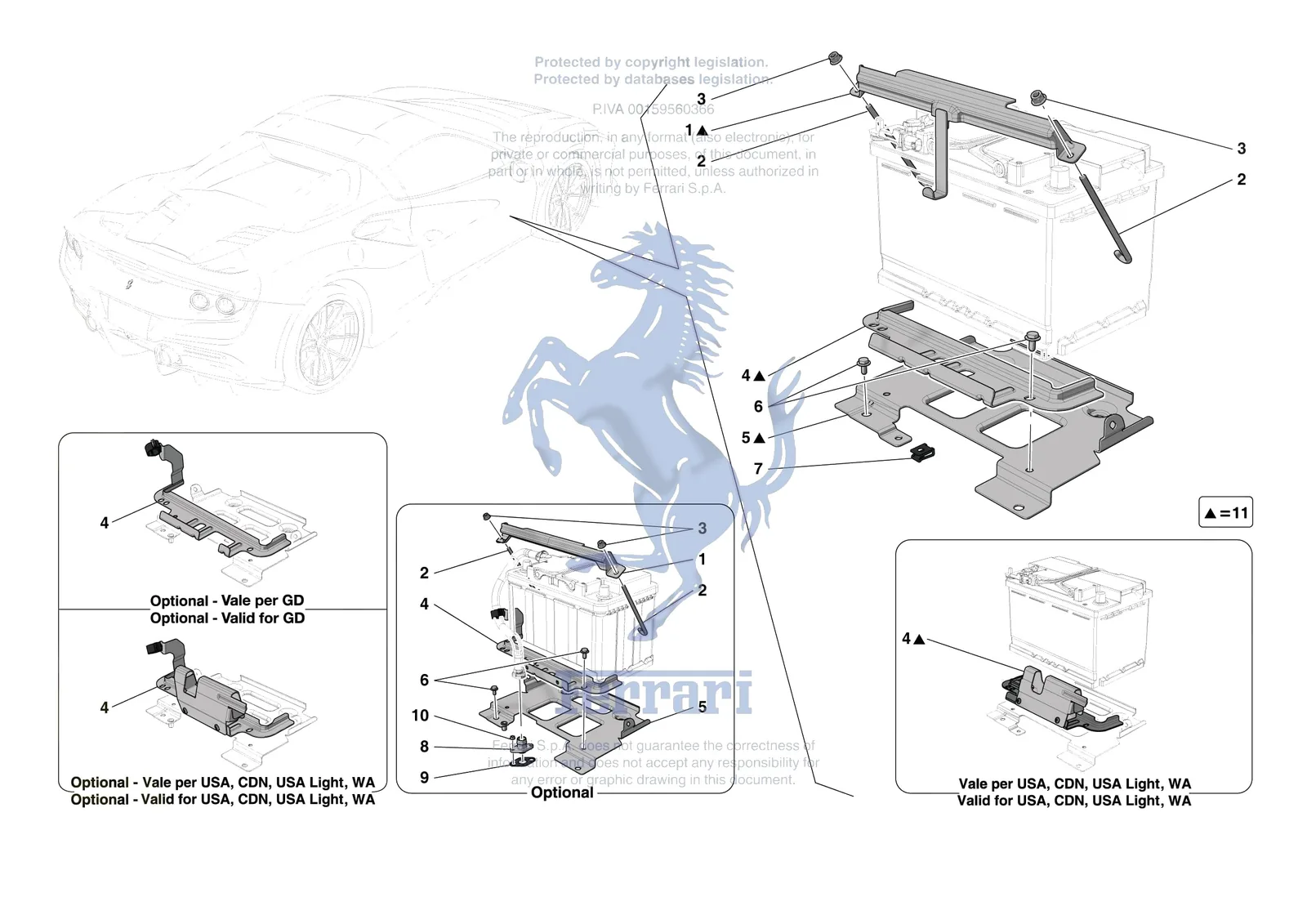 Ferrari F8 Spider [VEHICLE TRIM] - E.61 - BATTERY INSTALLATION exploded diagram