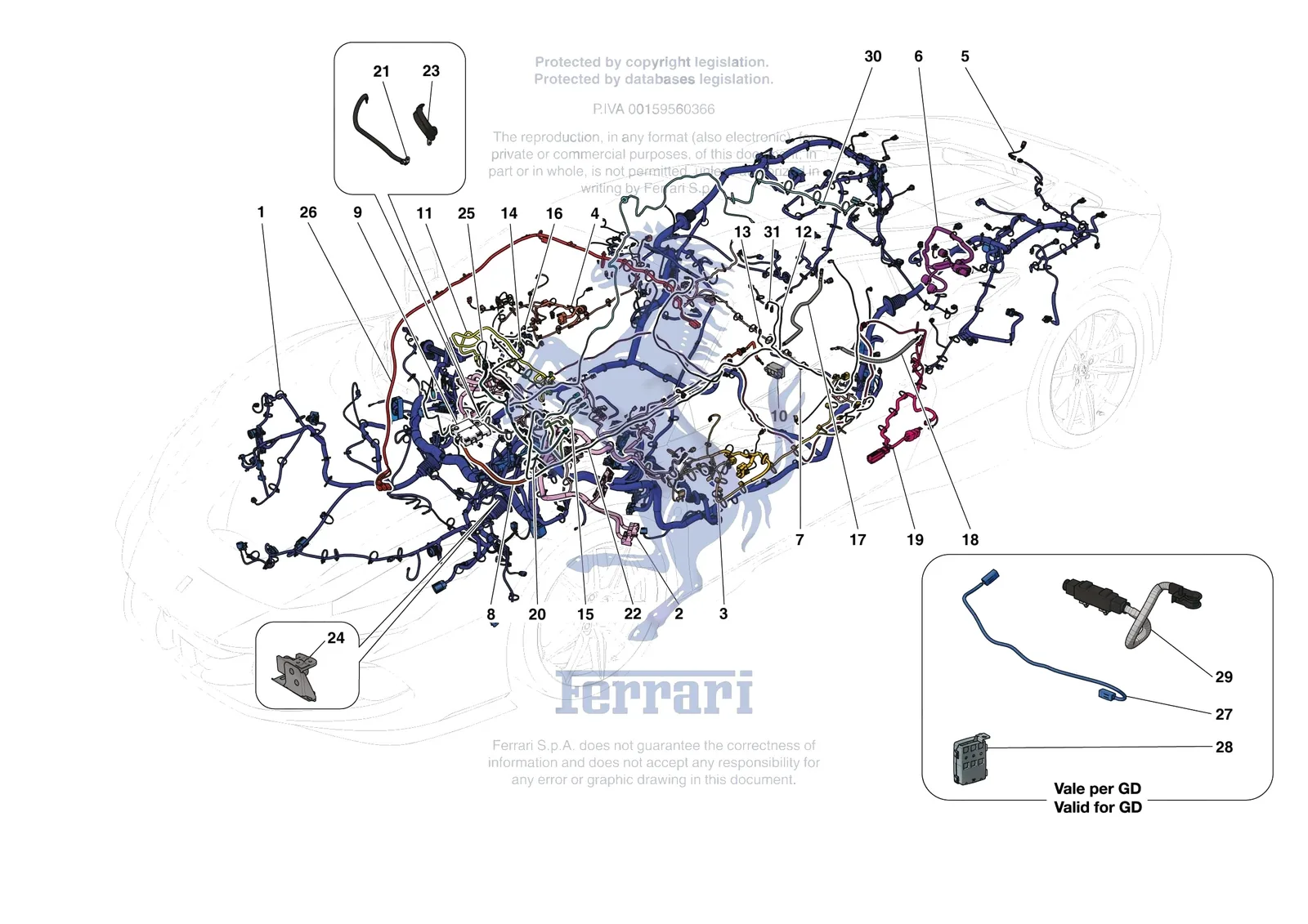 Ferrari F8 Spider [ELECTRICAL SYSTEM] - F.7 - LOW VOLTAGE WIRING HARNESSES exploded diagram