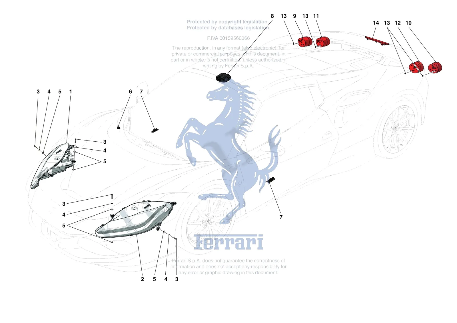 Ferrari F8 Spider [ELECTRICAL SYSTEM] - F.9 - LIGHTING SYSTEMS exploded diagram