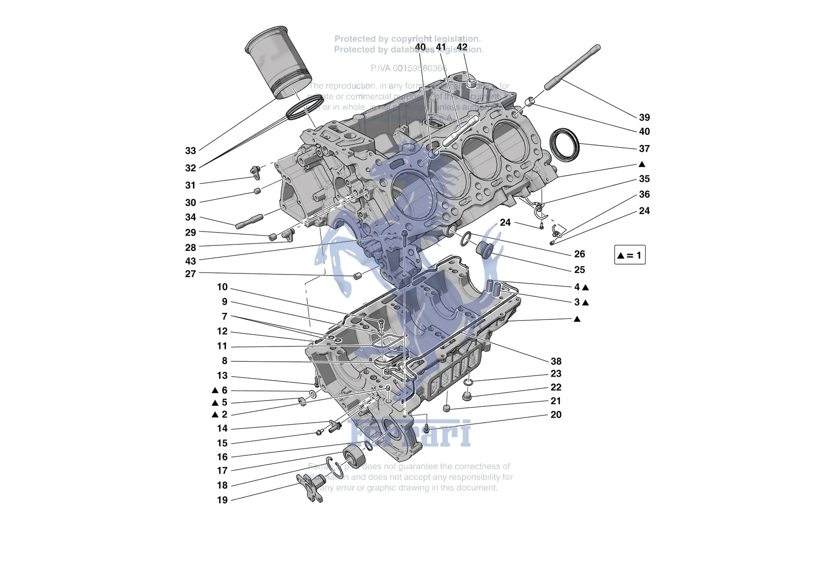 Ferrari F8 Tributo [ENGINE] - B.01 - CRANKCASE exploded diagram