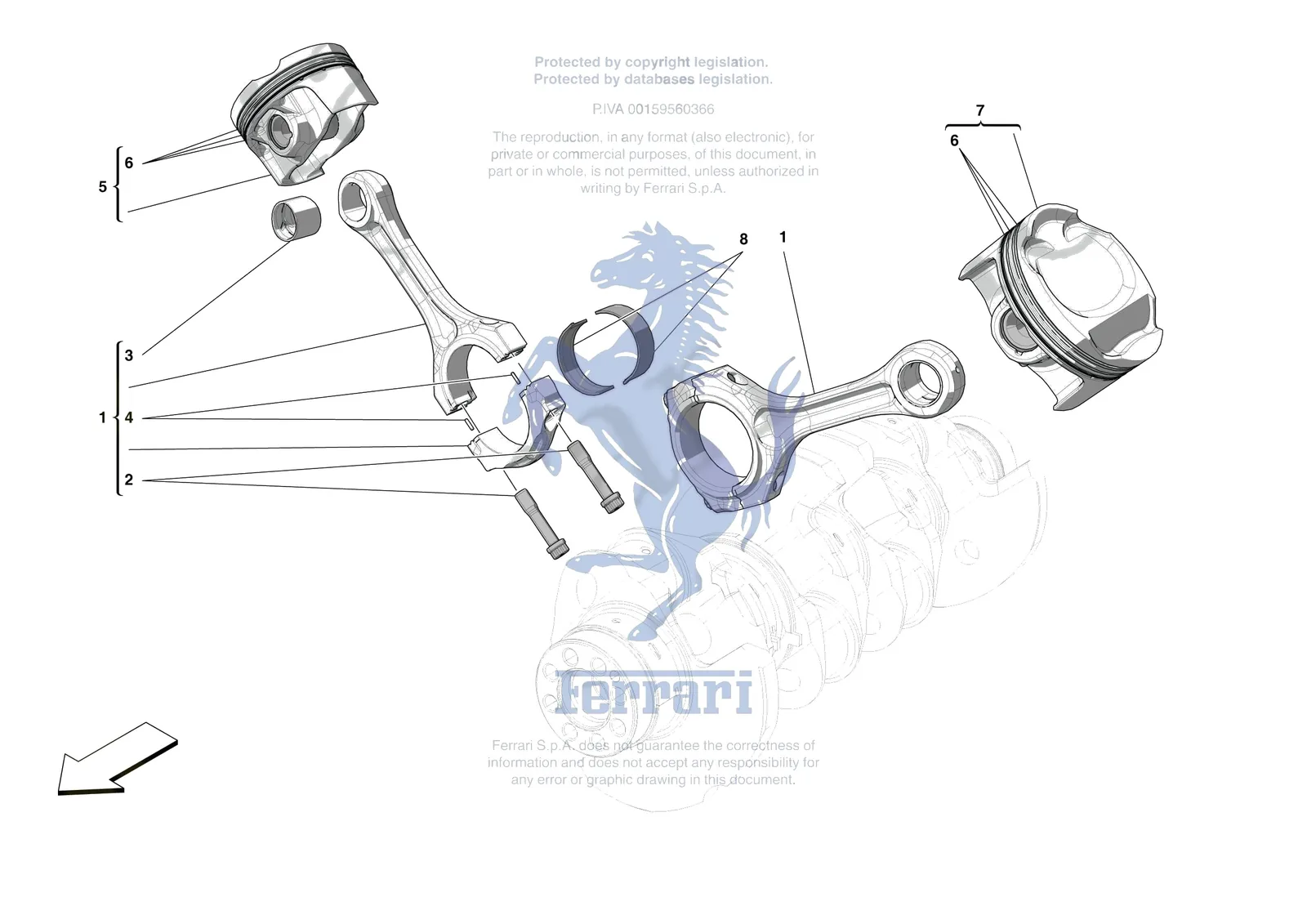 Ferrari F8 Tributo [ENGINE] - B.05 - PISTONS AND CONNECTING RODS exploded diagram