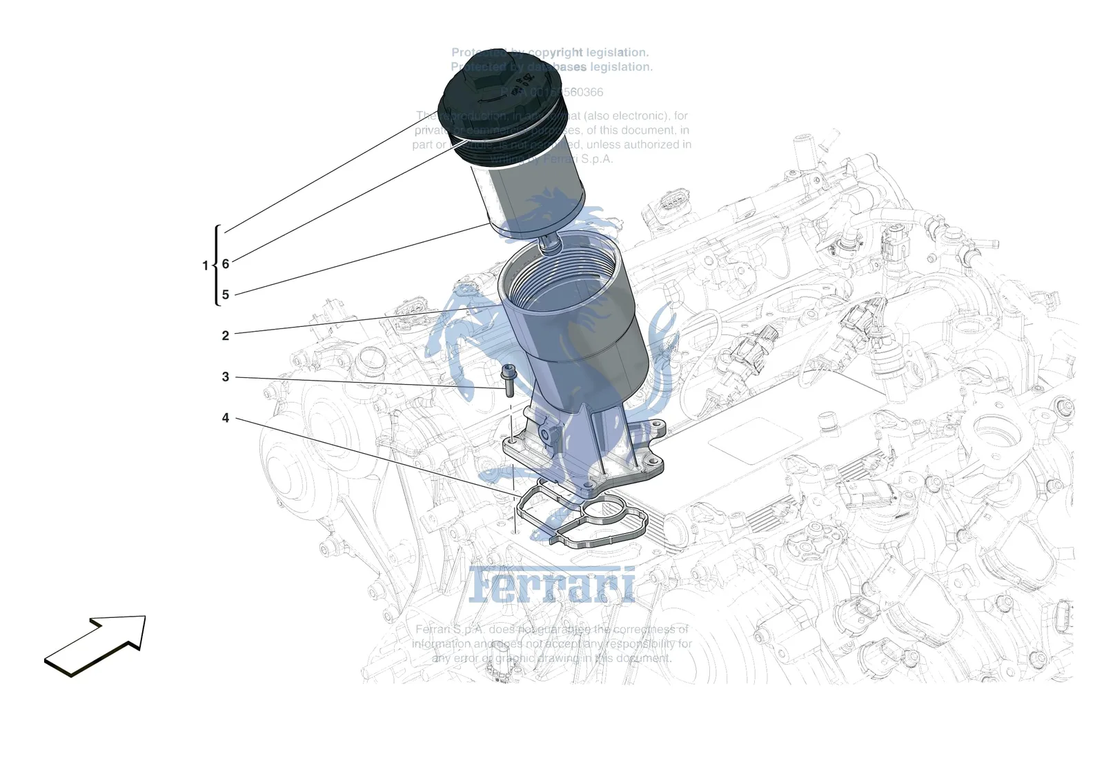 Ferrari F8 Tributo [ENGINE] - B.11 - LUBRICATION FILTERS exploded diagram