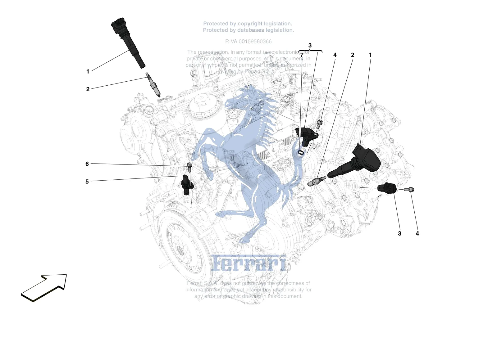 Ferrari F8 Tributo [ENGINE] - B.16 - IGNITION COIL SPARK PLUGS AND SENSORS exploded diagram
