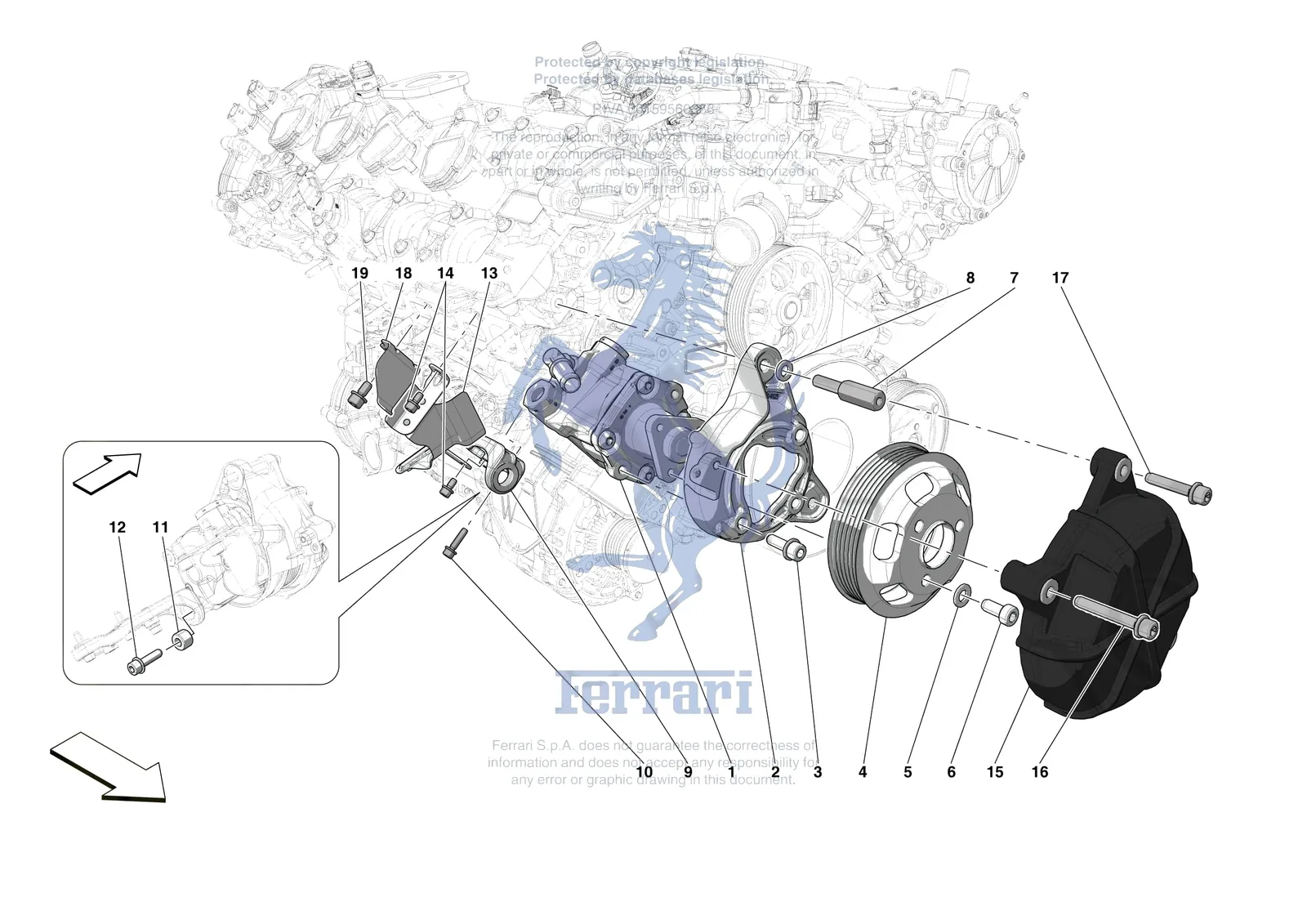 Ferrari F8 Tributo [ENGINE] - B.28 - POWER STEERING PUMP exploded diagram