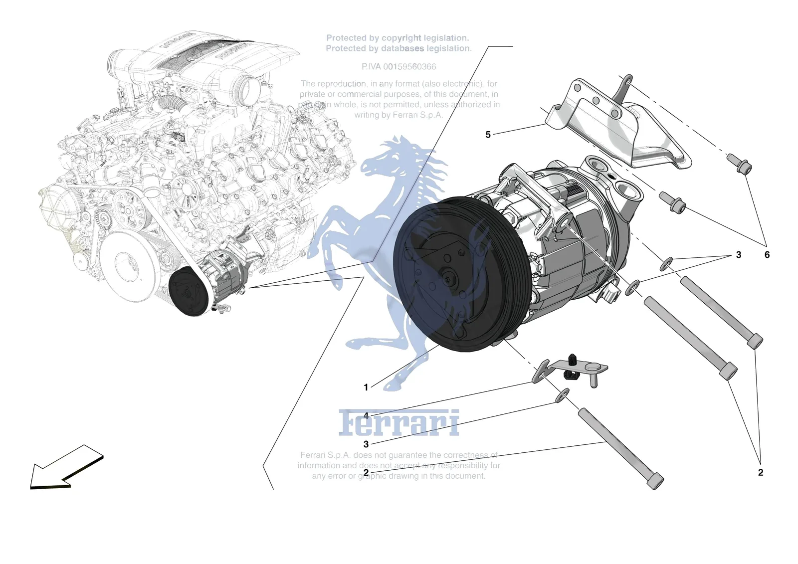 Ferrari F8 Tributo [ENGINE] - B.29 - AC COMPRESSOR exploded diagram