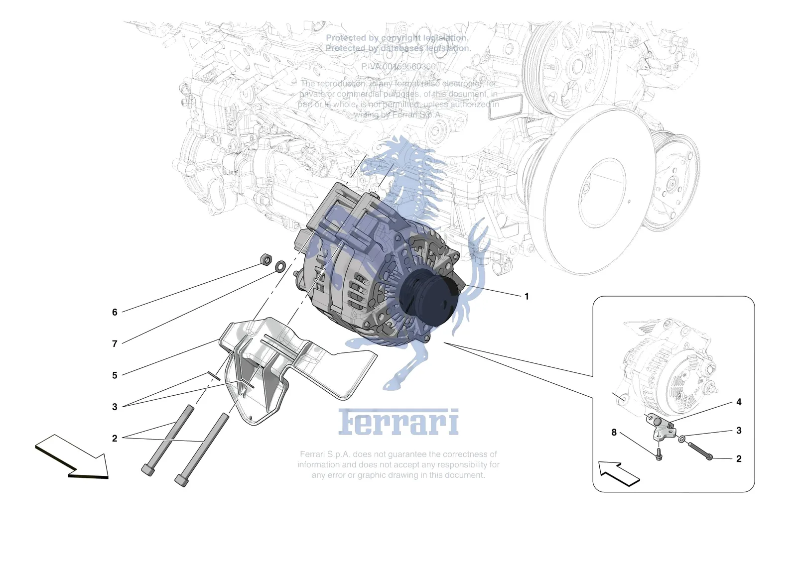 Ferrari F8 Tributo [ENGINE] - B.32 - ALTERNATOR exploded diagram