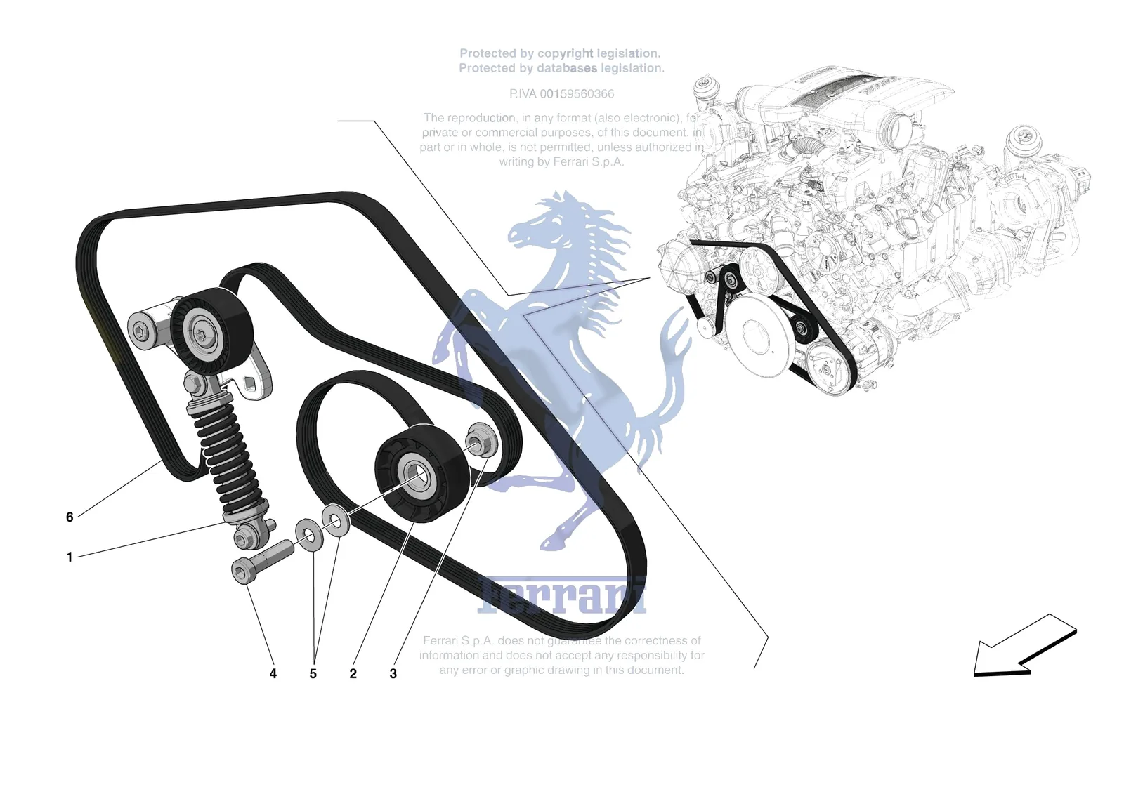 Ferrari F8 Tributo [ENGINE] - B.33 - ALTERNATOR DRIVE exploded diagram