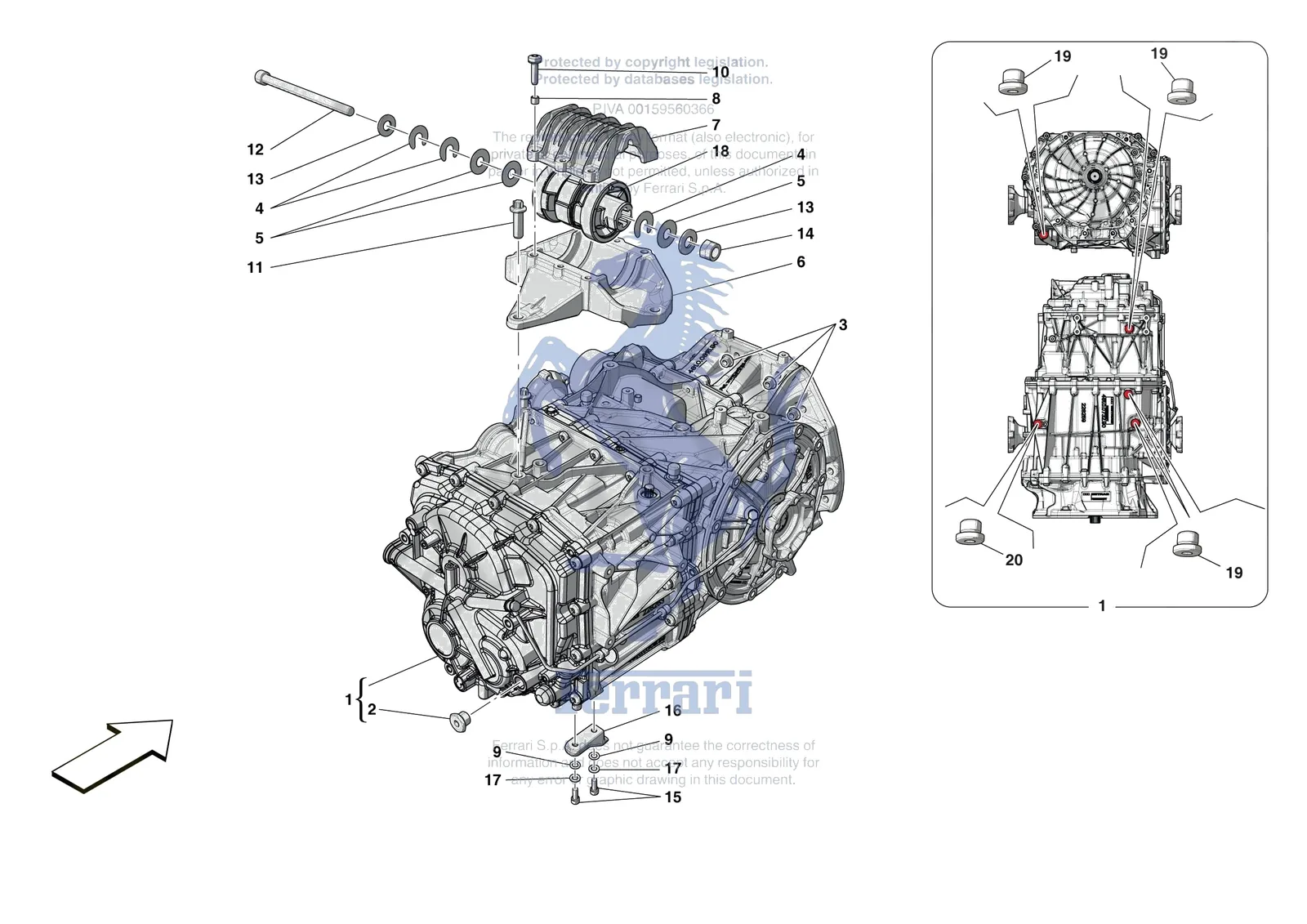 Ferrari F8 Tributo [GEARBOX] - C.01.01 - GEARBOX AND FASTENERS exploded diagram