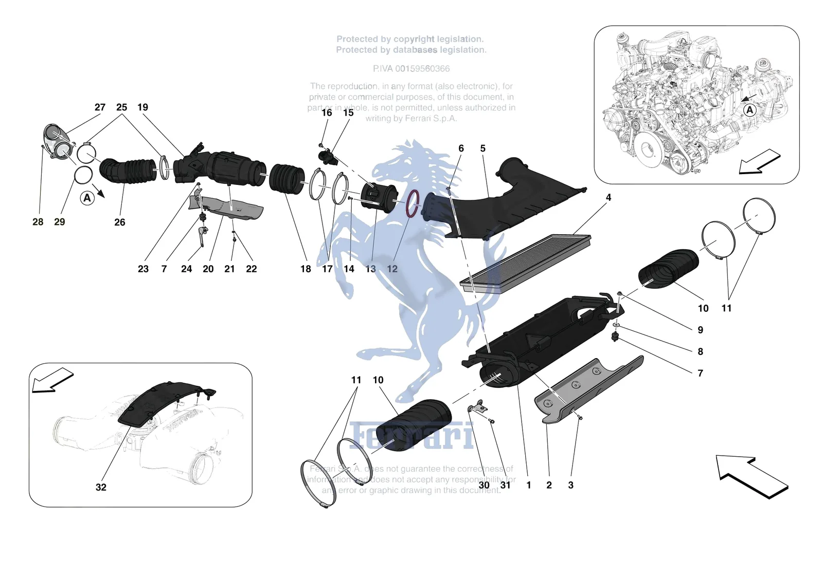 Ferrari F8 Tributo [MECHANICAL SYSTEM] - D.04.01 - AIR FILTER AIR INTAKE AND DUCTS exploded diagram