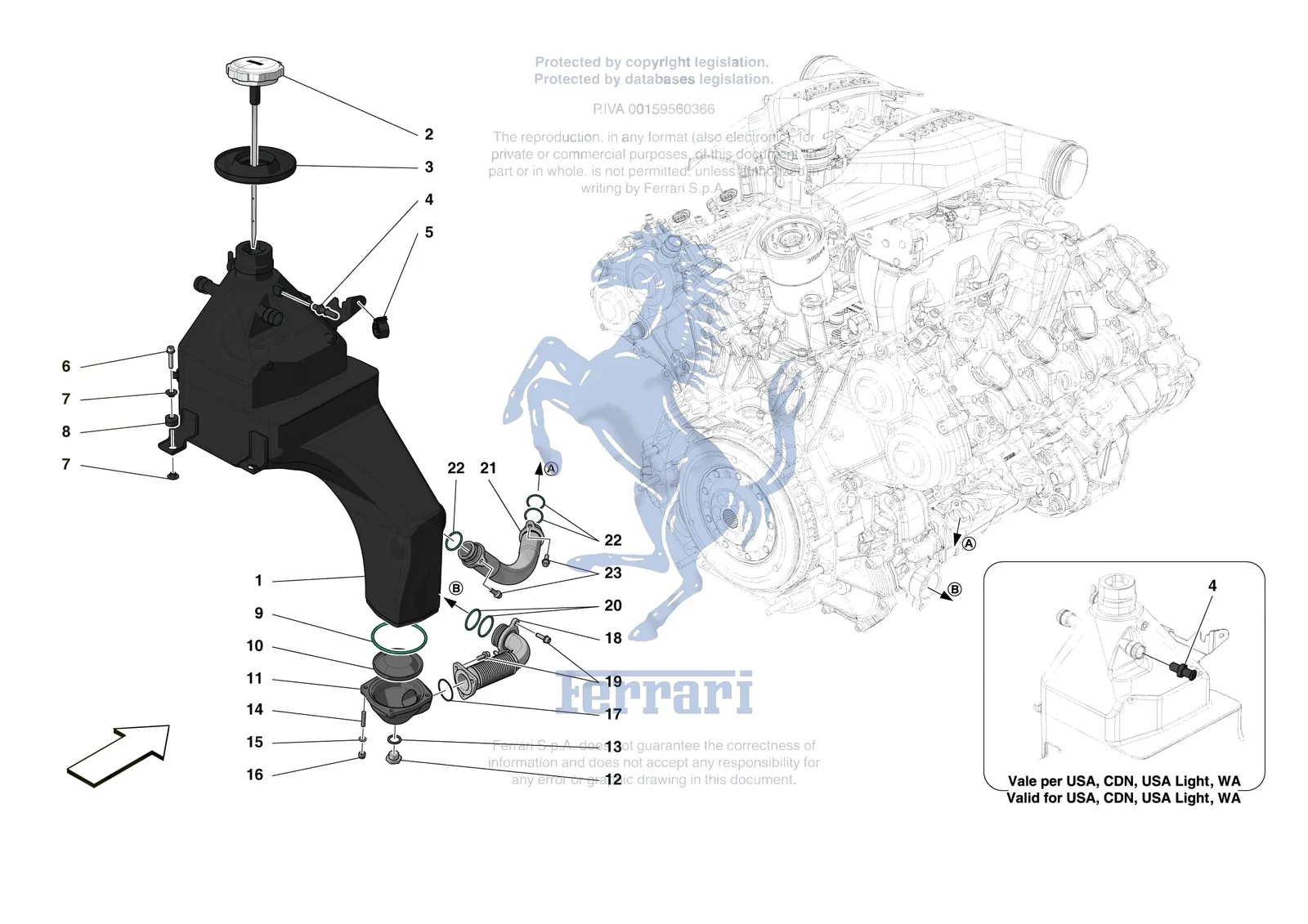 Ferrari F8 Tributo [MECHANICAL SYSTEM] - D.09 - ENGINE OIL RADIATOR AND TANK exploded diagram