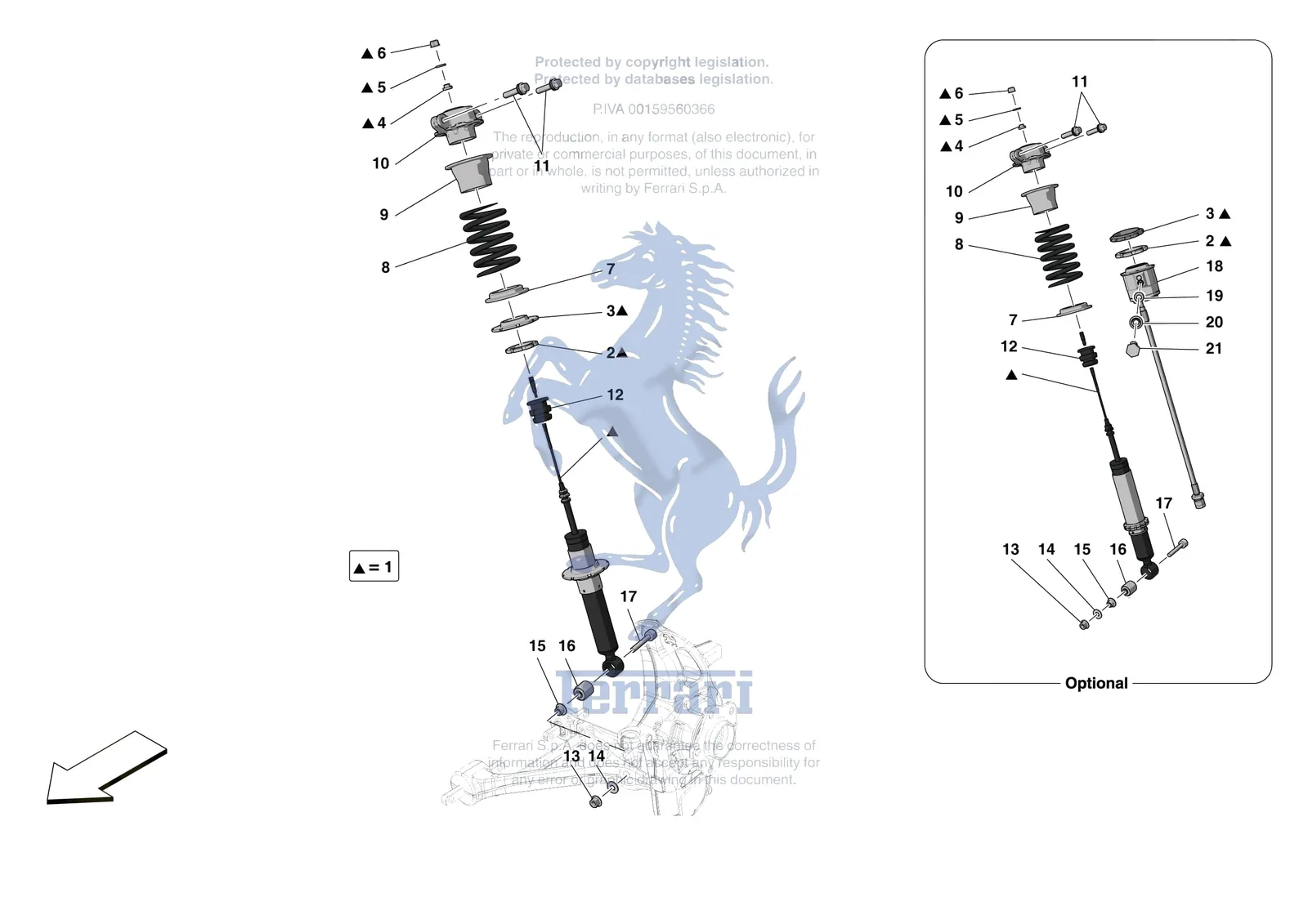 Ferrari F8 Tributo [MECHANICAL SYSTEM] - D.25.01 - FRONT SUSPENSION - SHOCK ABSORBERS exploded diagram