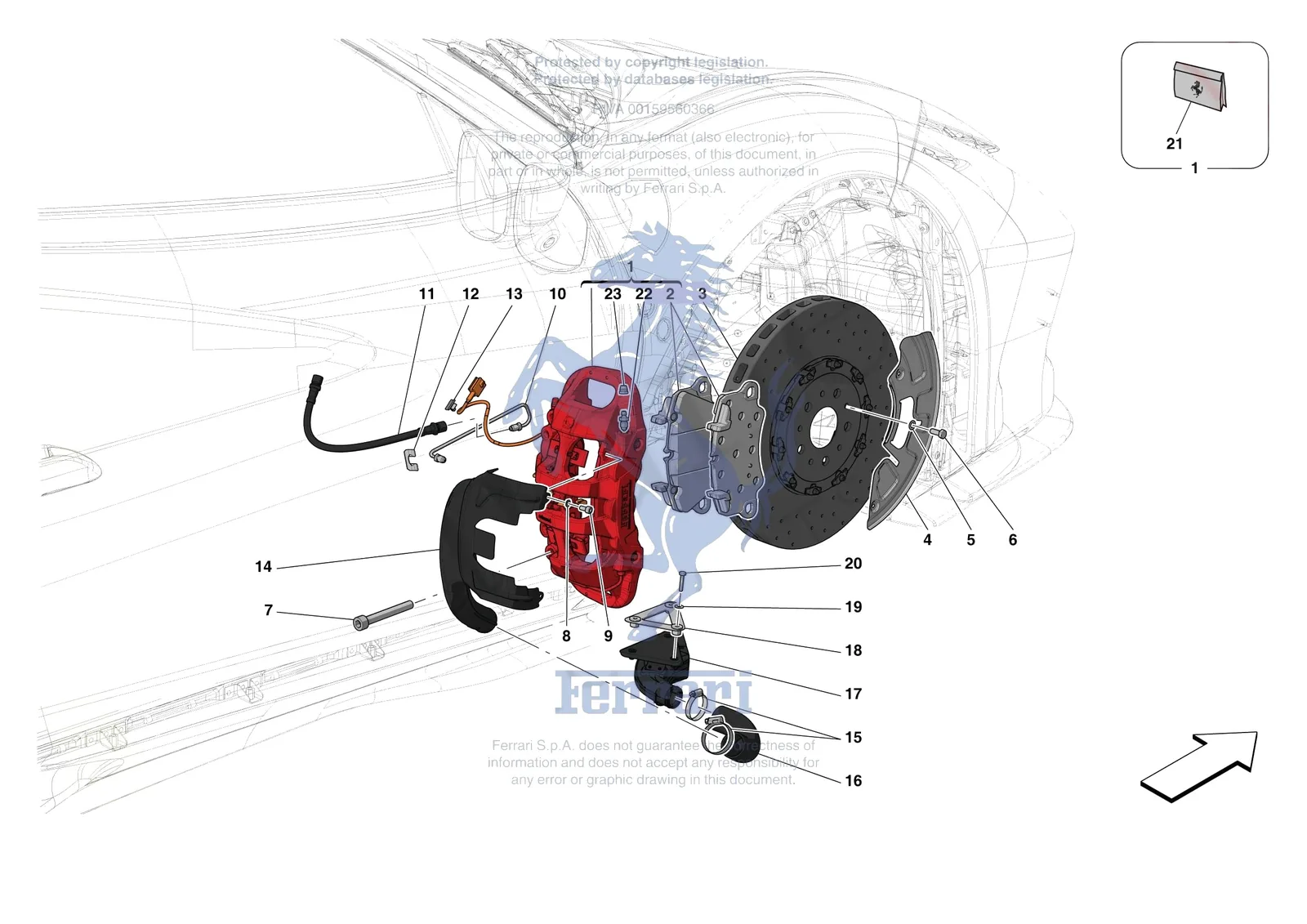 Ferrari F8 Tributo [MECHANICAL SYSTEM] - D.25.03 - FRONT SUSPENSION - CALIPERS AND DISCS exploded diagram