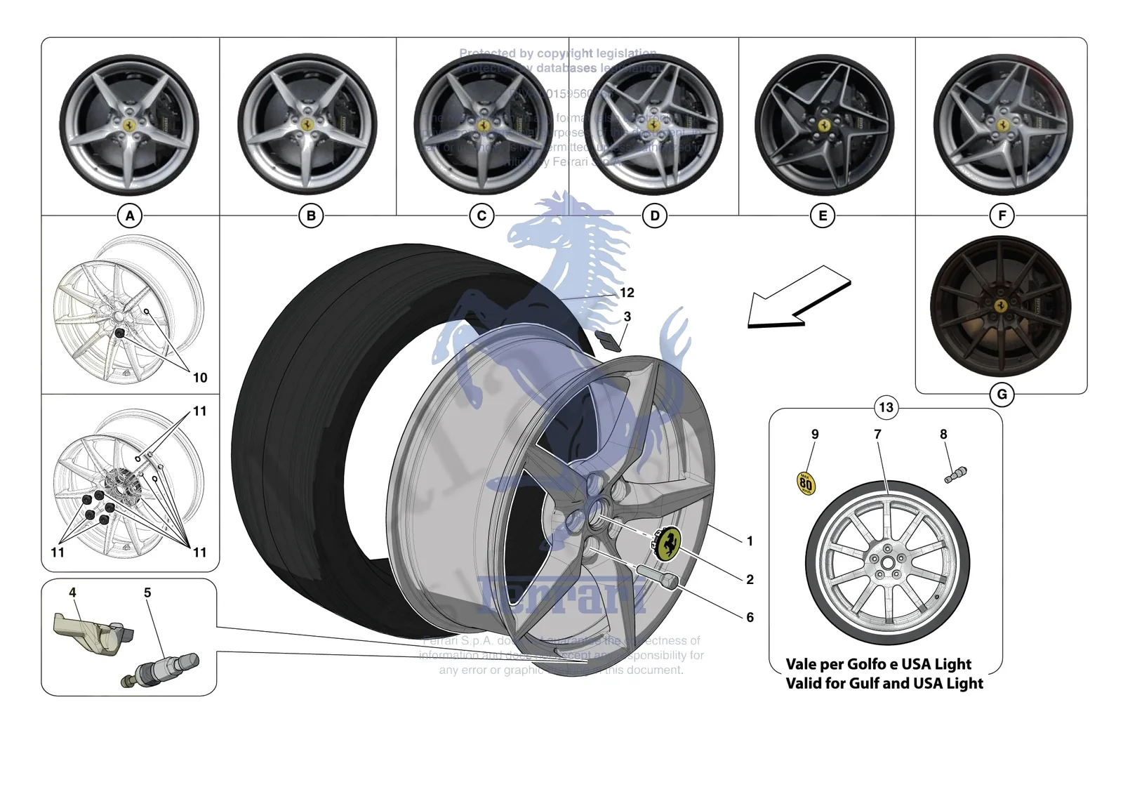 Ferrari F8 Tributo [MECHANICAL SYSTEM] - D.29 - COMPLETE WHEELS exploded diagram