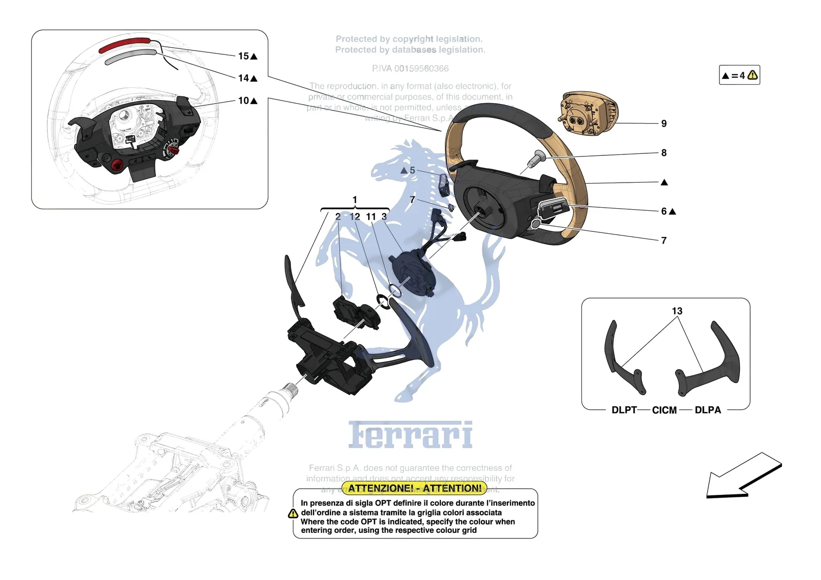 Ferrari F8 Tributo [MECHANICAL SYSTEM] - D.30.02 - STEERING WHEEL AND STEERING SYSTEM - STEERING WHEEL AND AIRBAG exploded diagram