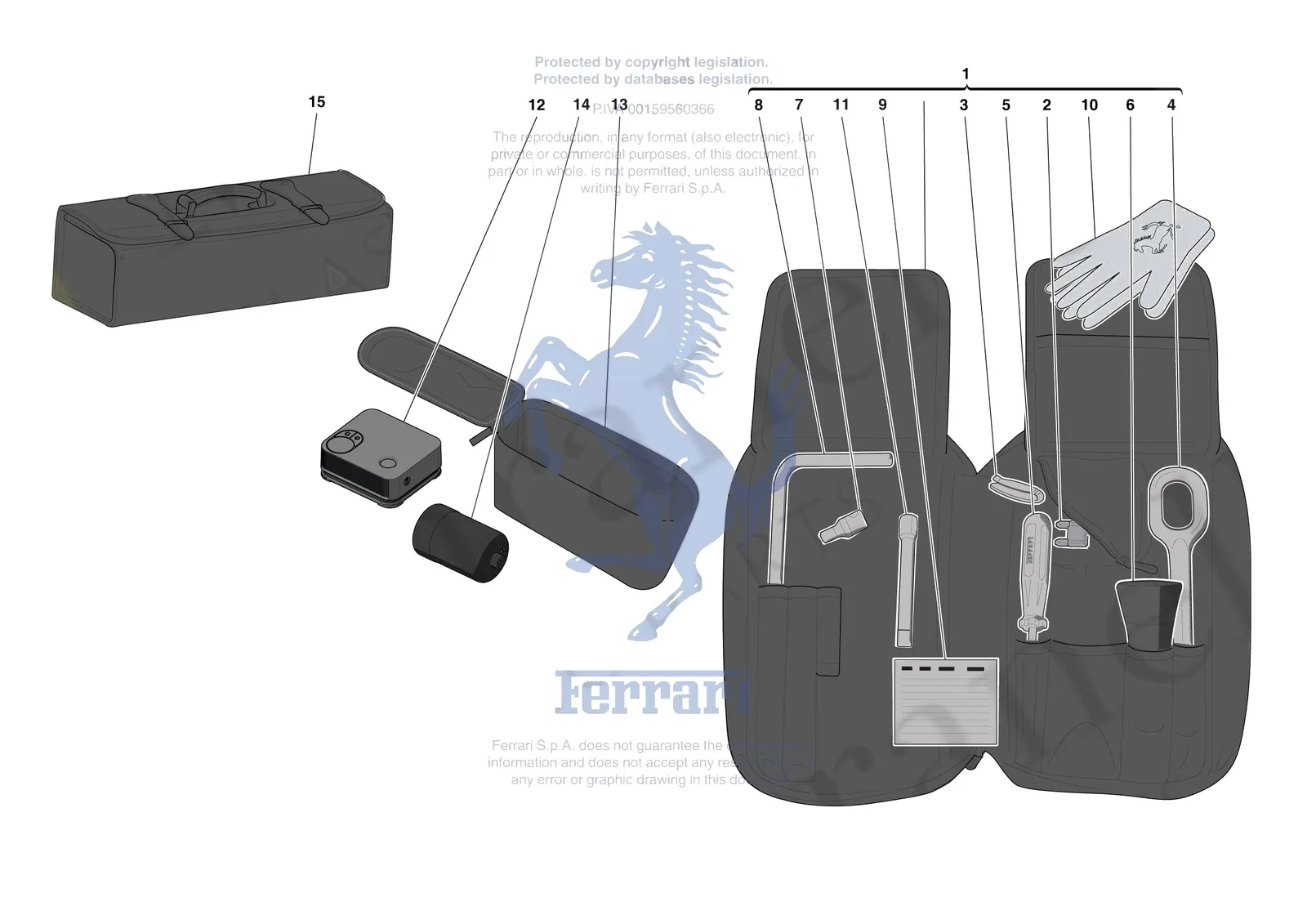 Ferrari F8 Tributo [MECHANICAL SYSTEM] - D.38 - TOOLS PROVIDED WITH VEHICLE exploded diagram