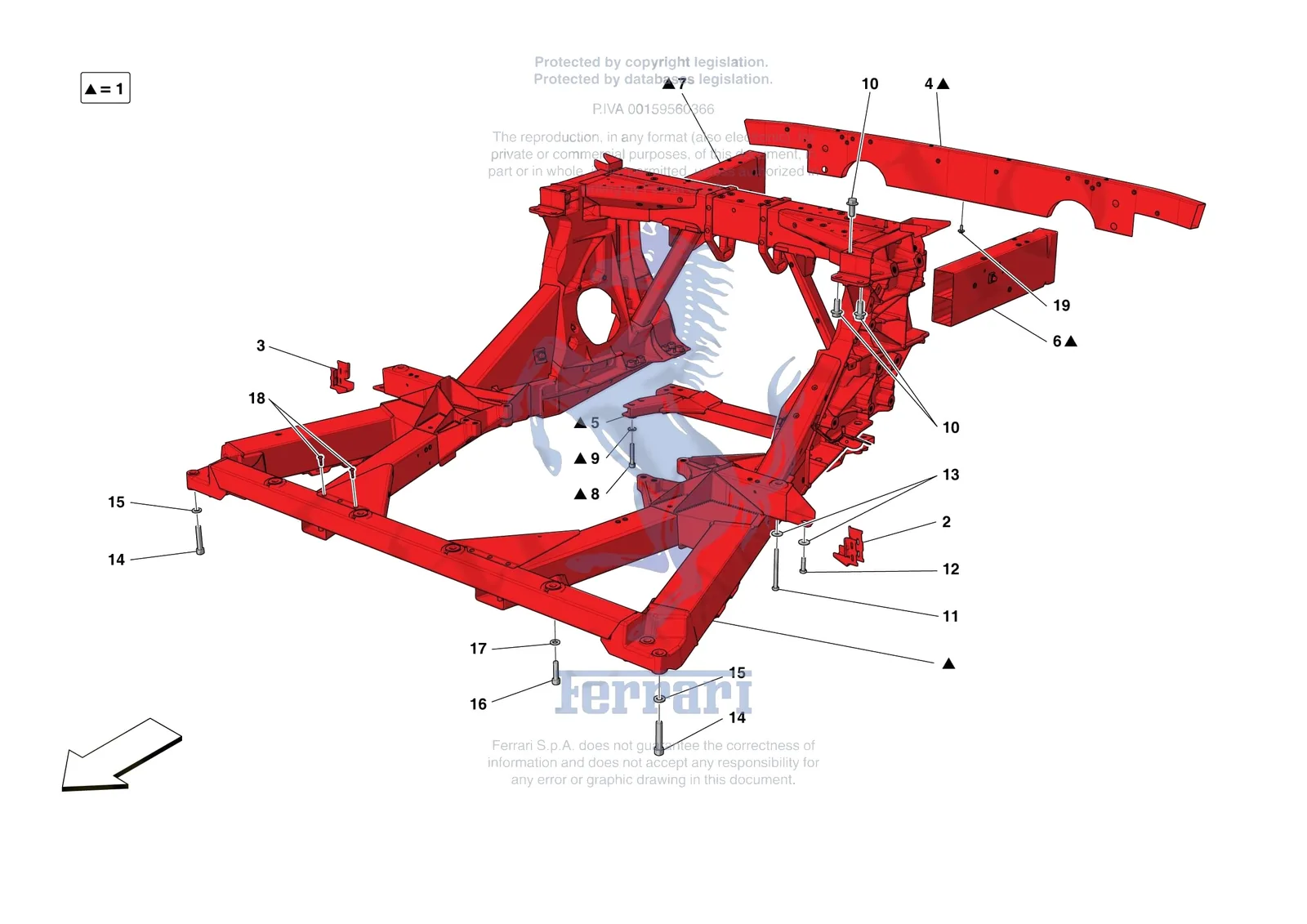 Ferrari F8 Tributo [VEHICLE TRIM] - E.01.03 - STRUCTURES AND ELEMENTS REAR OF VEHICLE exploded diagram