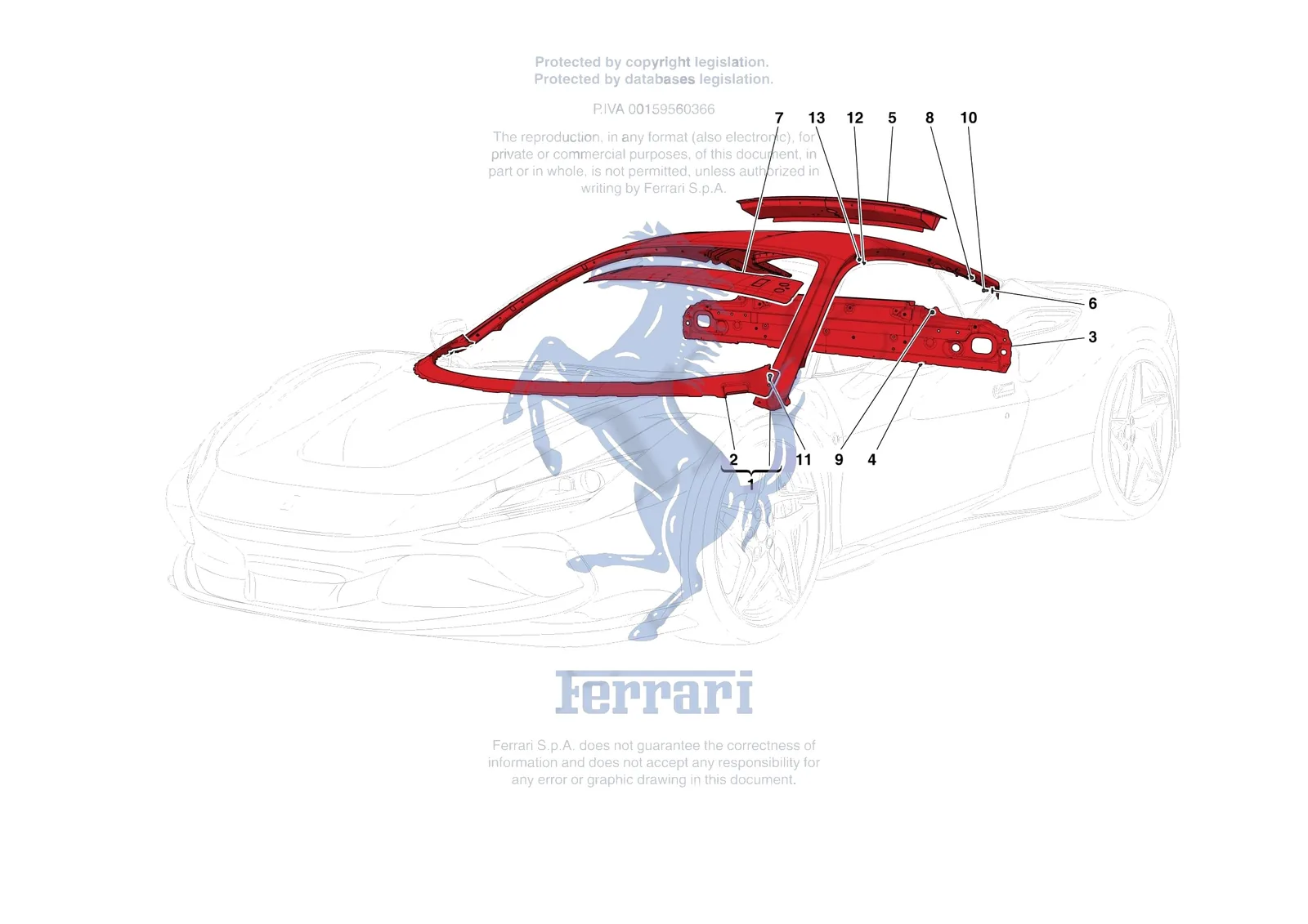 Ferrari F8 Tributo [VEHICLE TRIM] - E.03 - ROOF PANEL exploded diagram