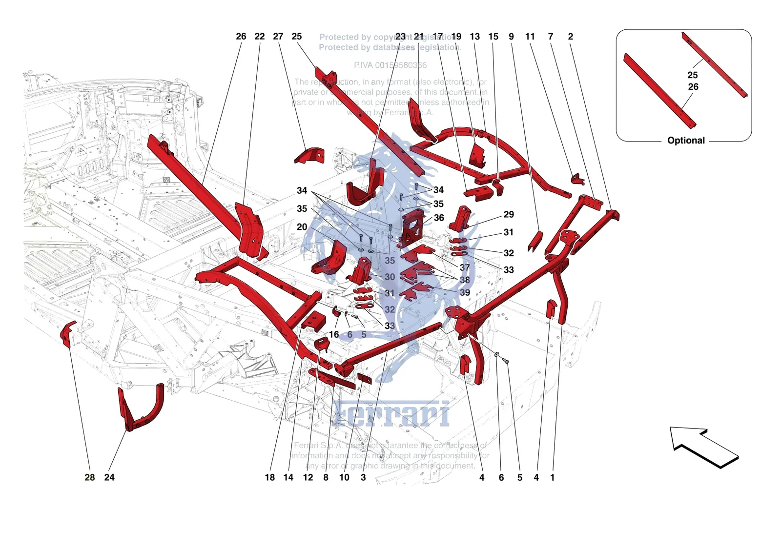 Ferrari F8 Tributo [VEHICLE TRIM] - E.07 - REAR SUBSTRUCTURE exploded diagram