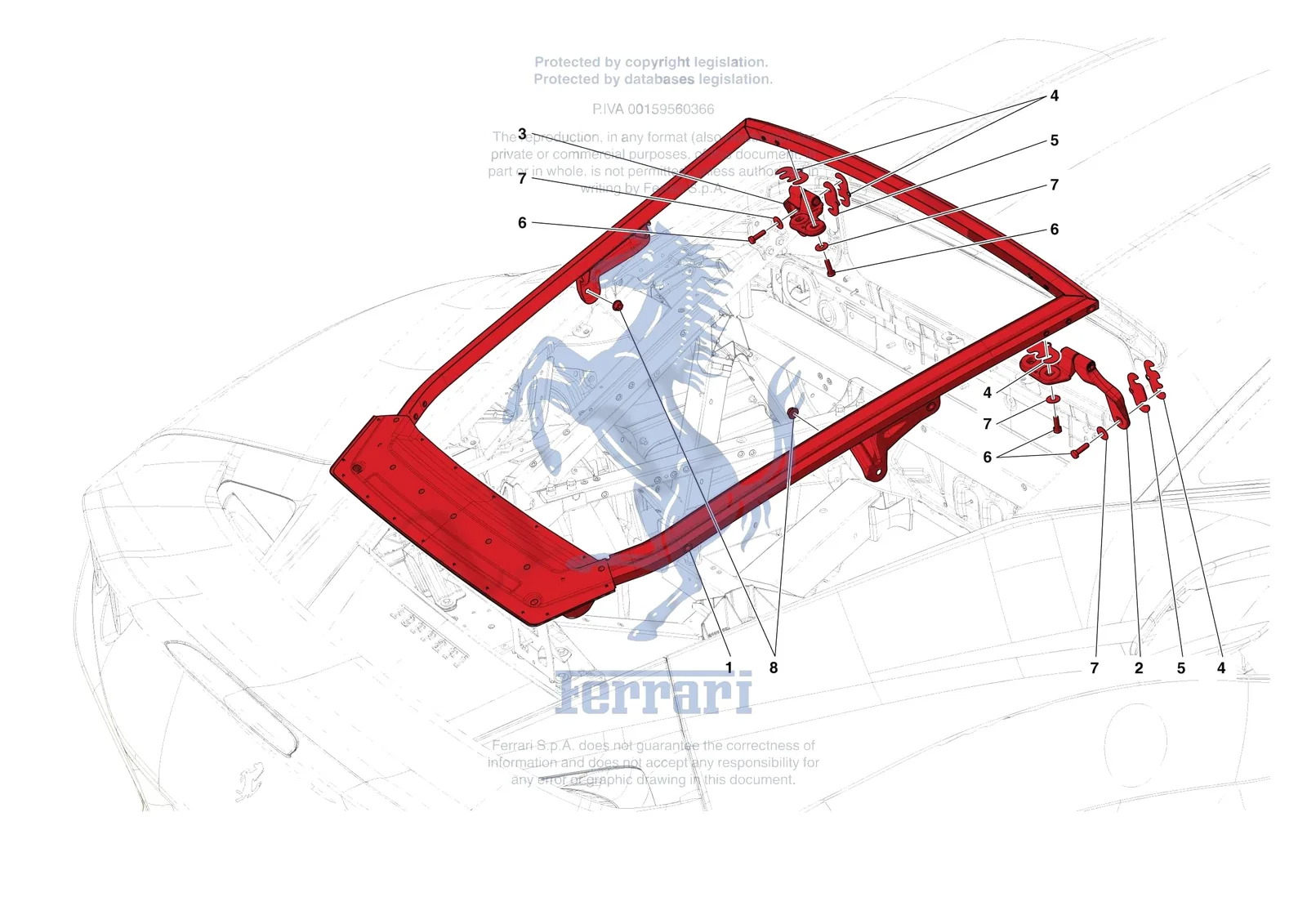 Ferrari F8 Tributo [VEHICLE TRIM] - E.10 - REAR LID SUBSTRUCTURE exploded diagram