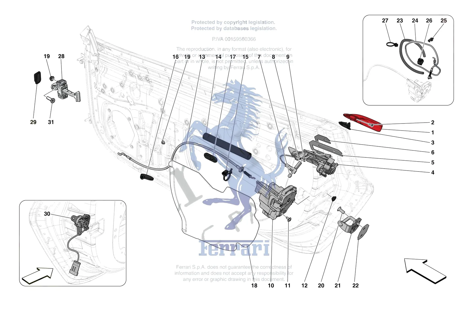 Ferrari F8 Tributo [VEHICLE TRIM] - E.29.02 - DOORS - OPENING MECHANISMS AND HINGES exploded diagram
