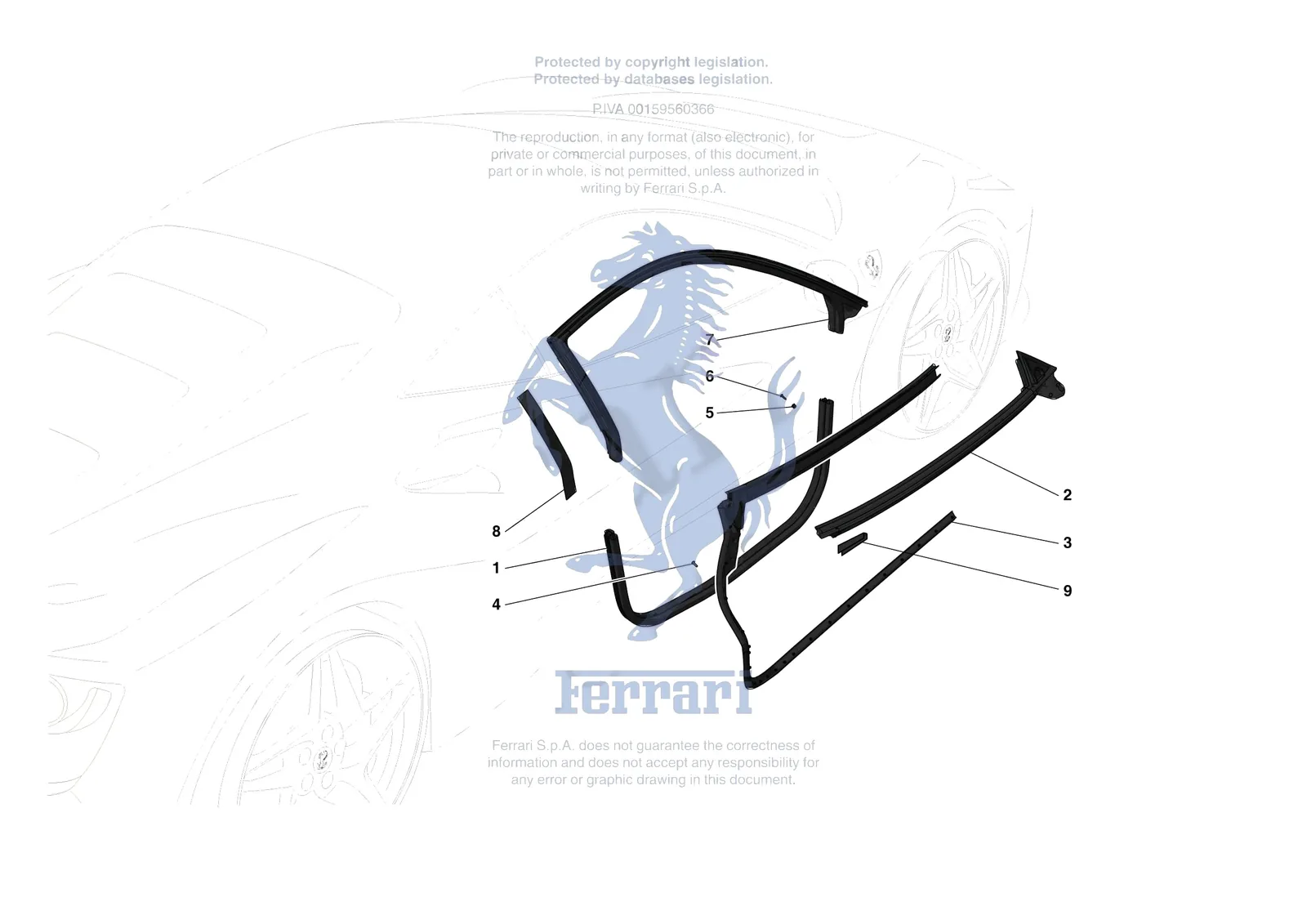 Ferrari F8 Tributo [VEHICLE TRIM] - E.32 - DOOR SEALS exploded diagram