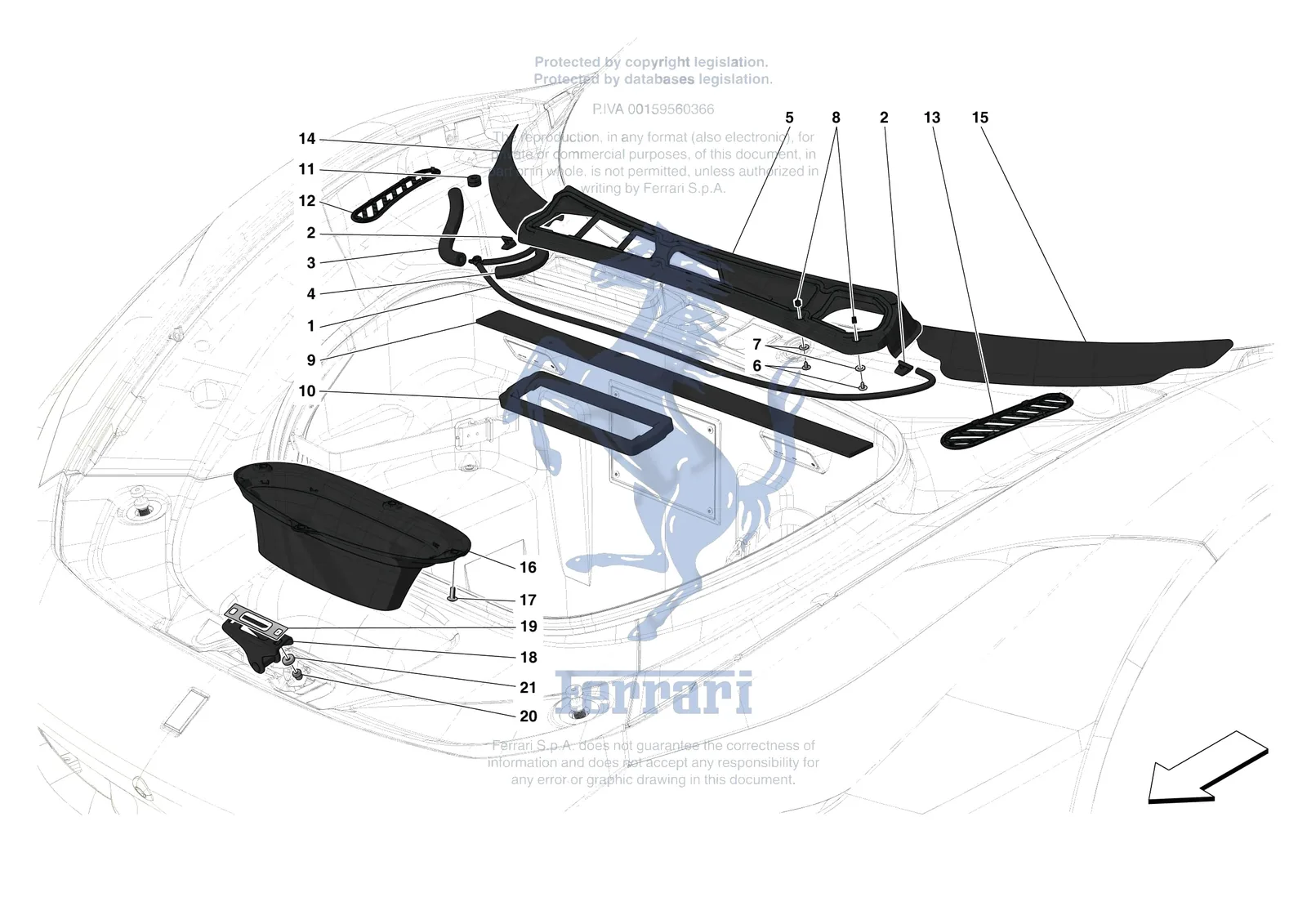 Ferrari F8 Tributo [VEHICLE TRIM] - E.33 - FRONT LID TRIM exploded diagram