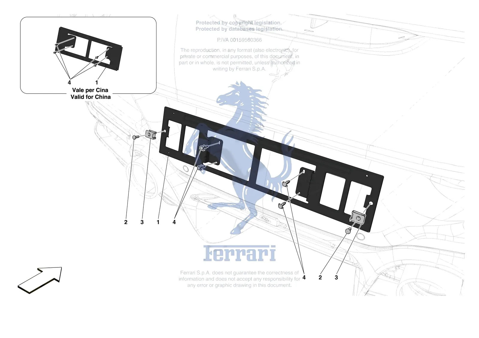 Ferrari F8 Tributo [VEHICLE TRIM] - E.43 - REAR LICENSE PLATE INSTALLATION exploded diagram