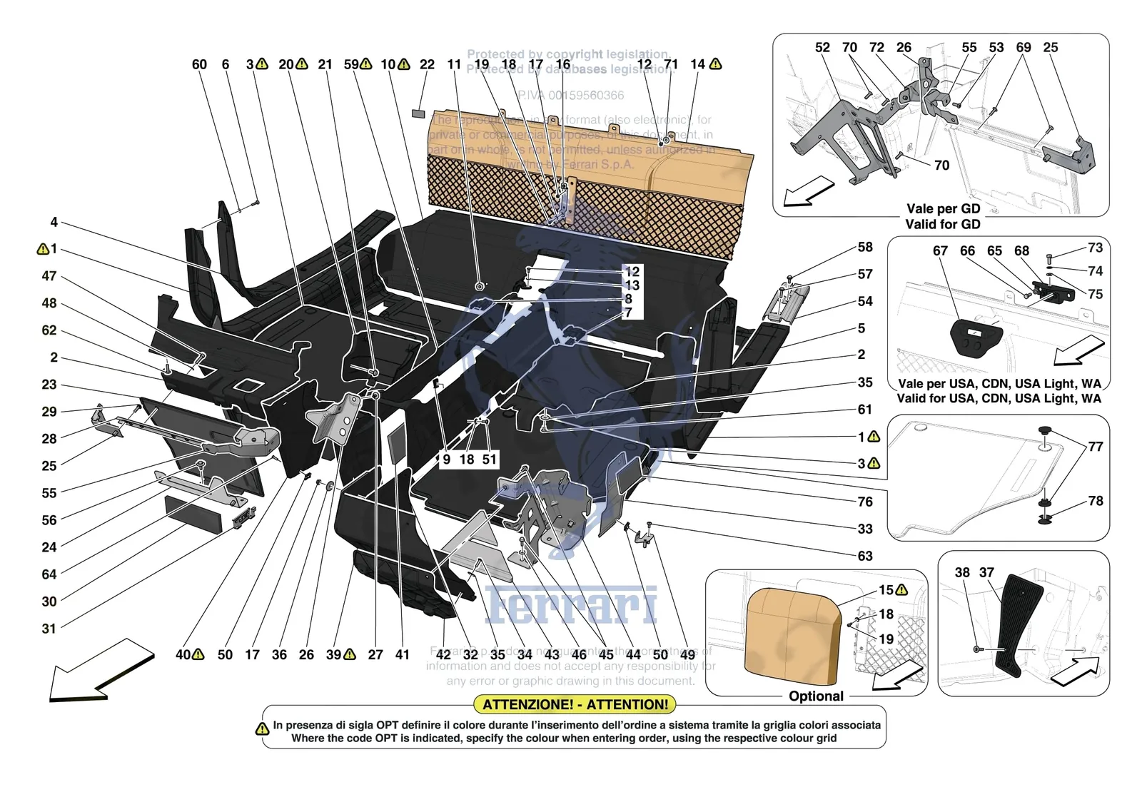 Ferrari F8 Tributo [VEHICLE TRIM] - E.44 - PASSENGER COMPARTMENT MATS exploded diagram