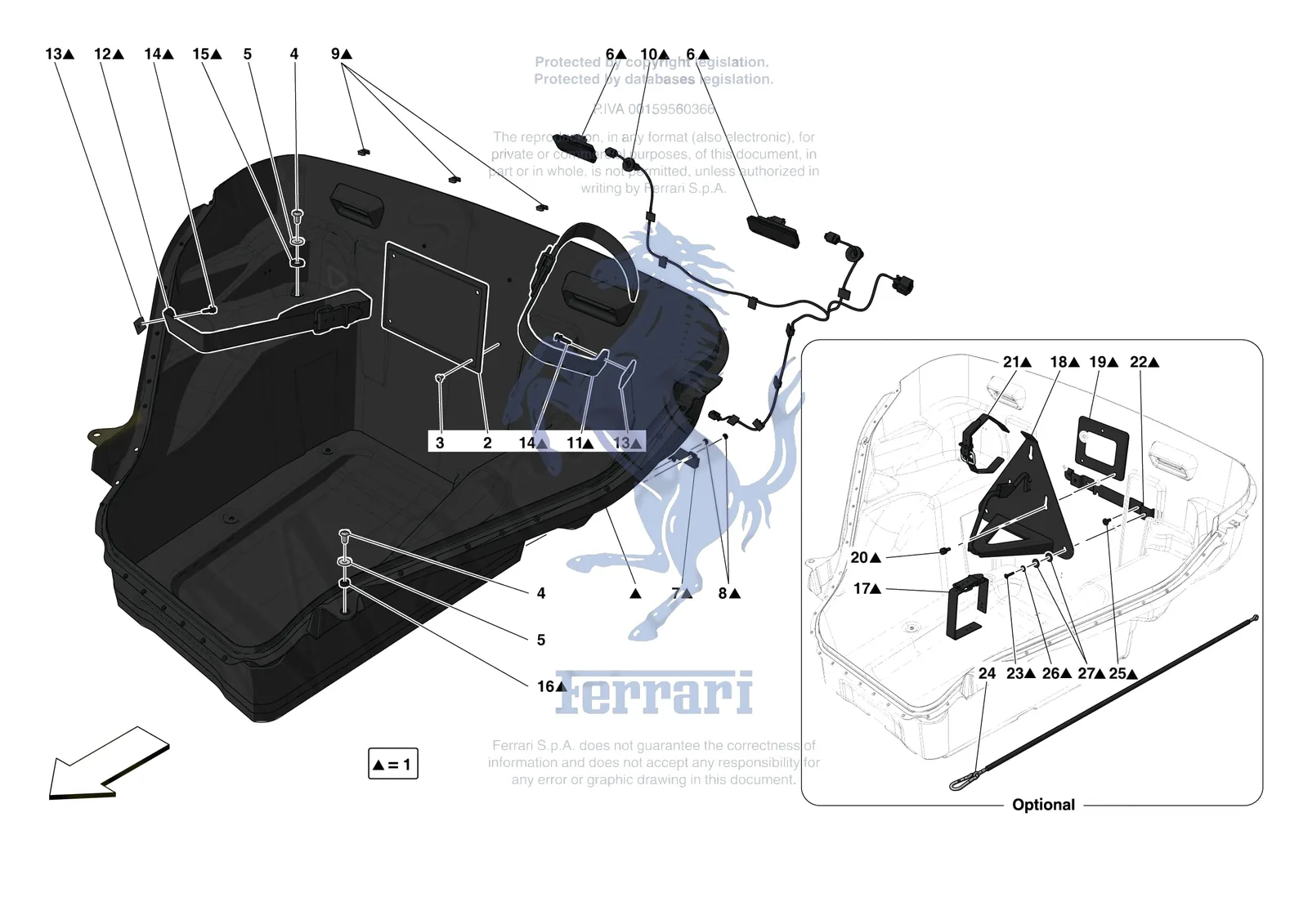 Ferrari F8 Tributo [VEHICLE TRIM] - E.45 - LUGGAGE COMPARTMENT MATS exploded diagram