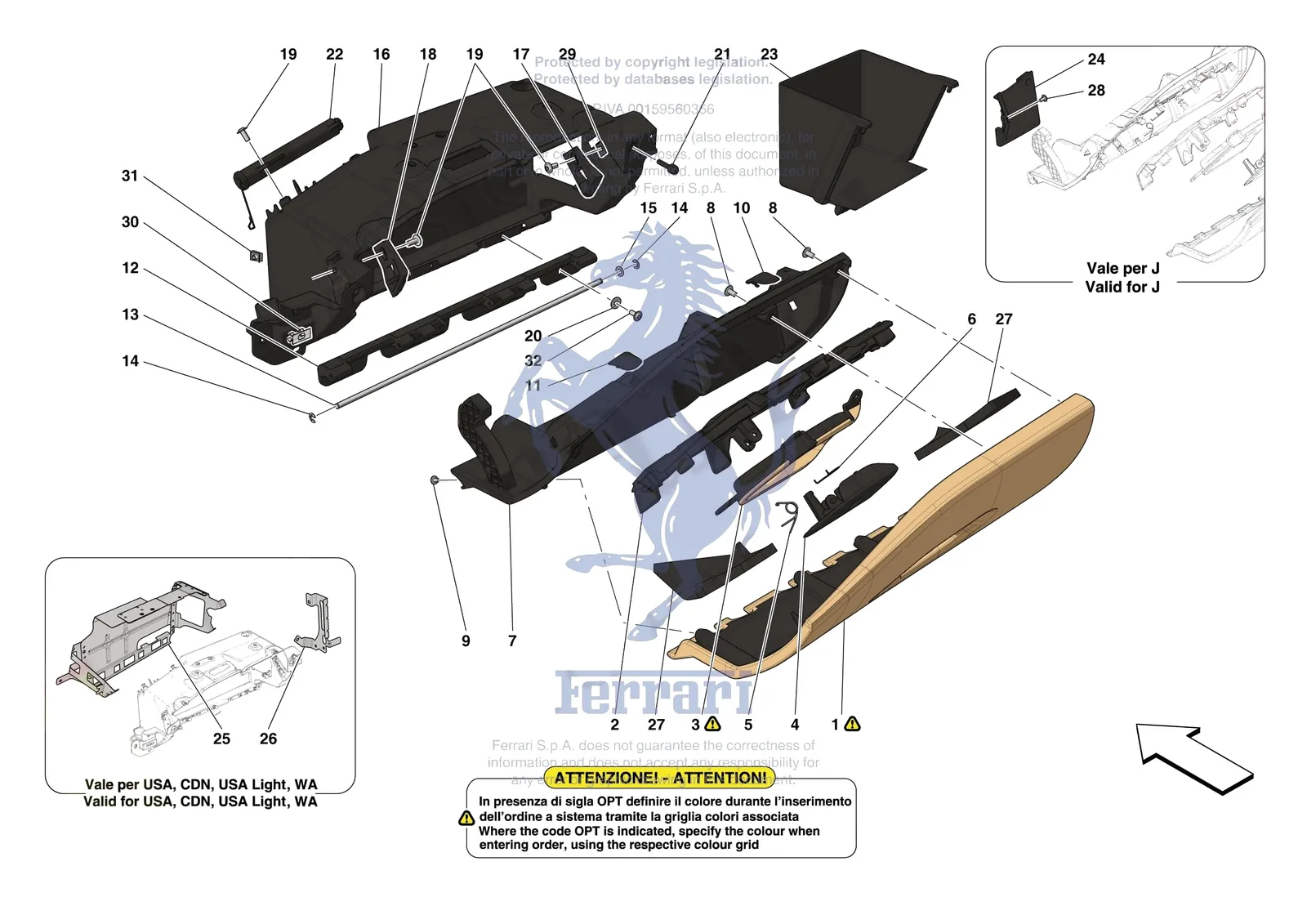 Ferrari F8 Tributo [VEHICLE TRIM] - E.47.07 - DASHBOARD - GLOVE COMPARTMENT exploded diagram