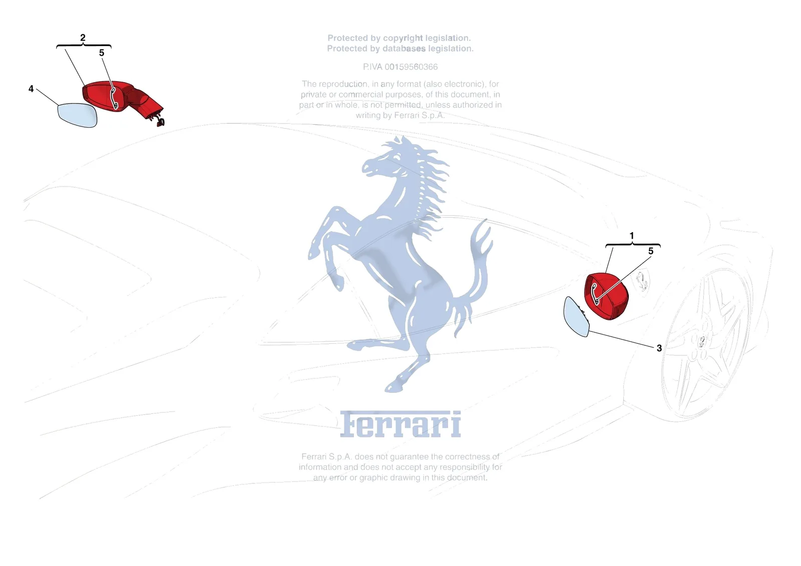 Ferrari F8 Tributo [VEHICLE TRIM] - E.54 - EXTERNAL REAR VIEW MIRRORS exploded diagram