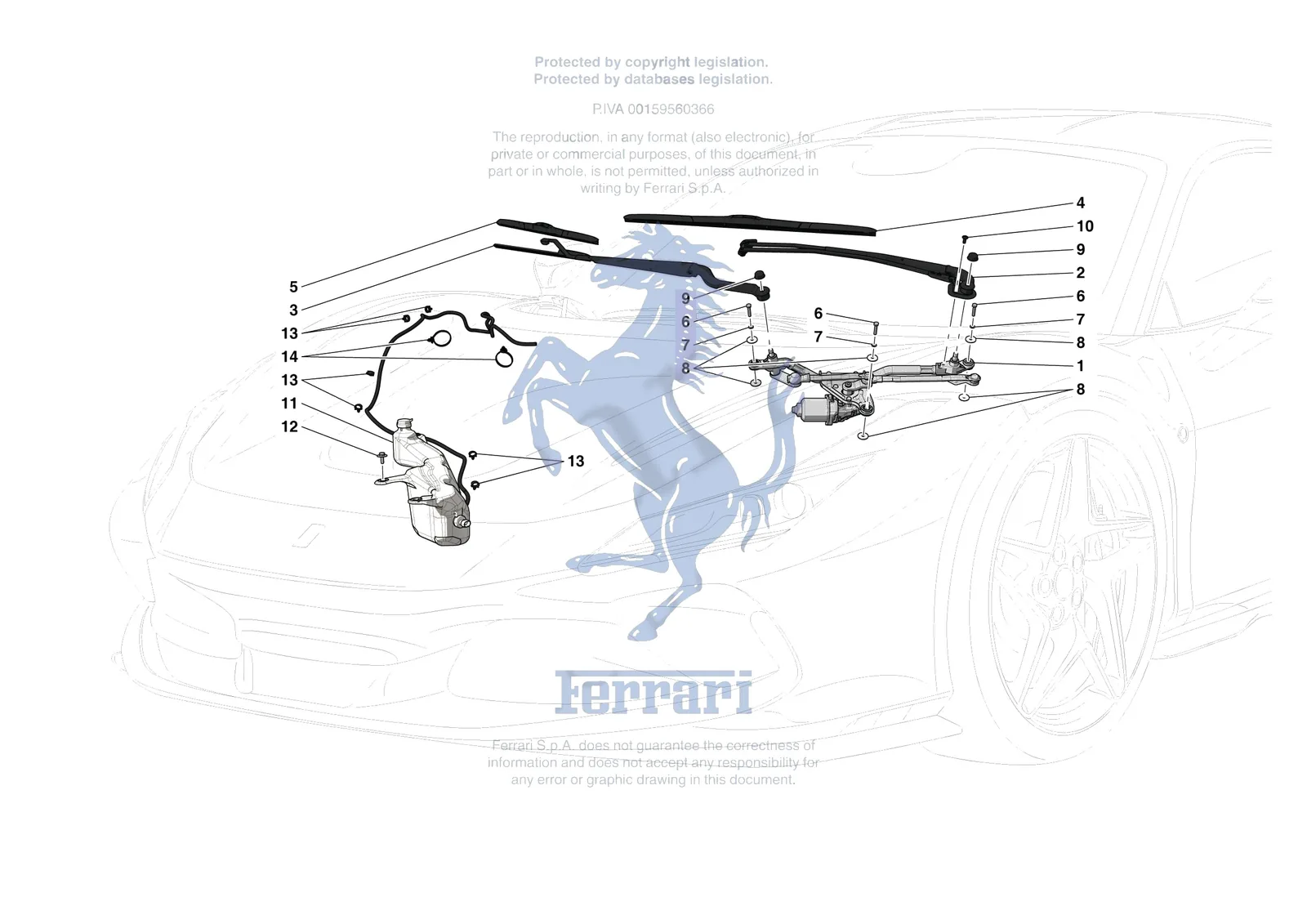 Ferrari F8 Tributo [VEHICLE TRIM] - E.55 - WIPERS AND HEADLAMP WASHERS exploded diagram