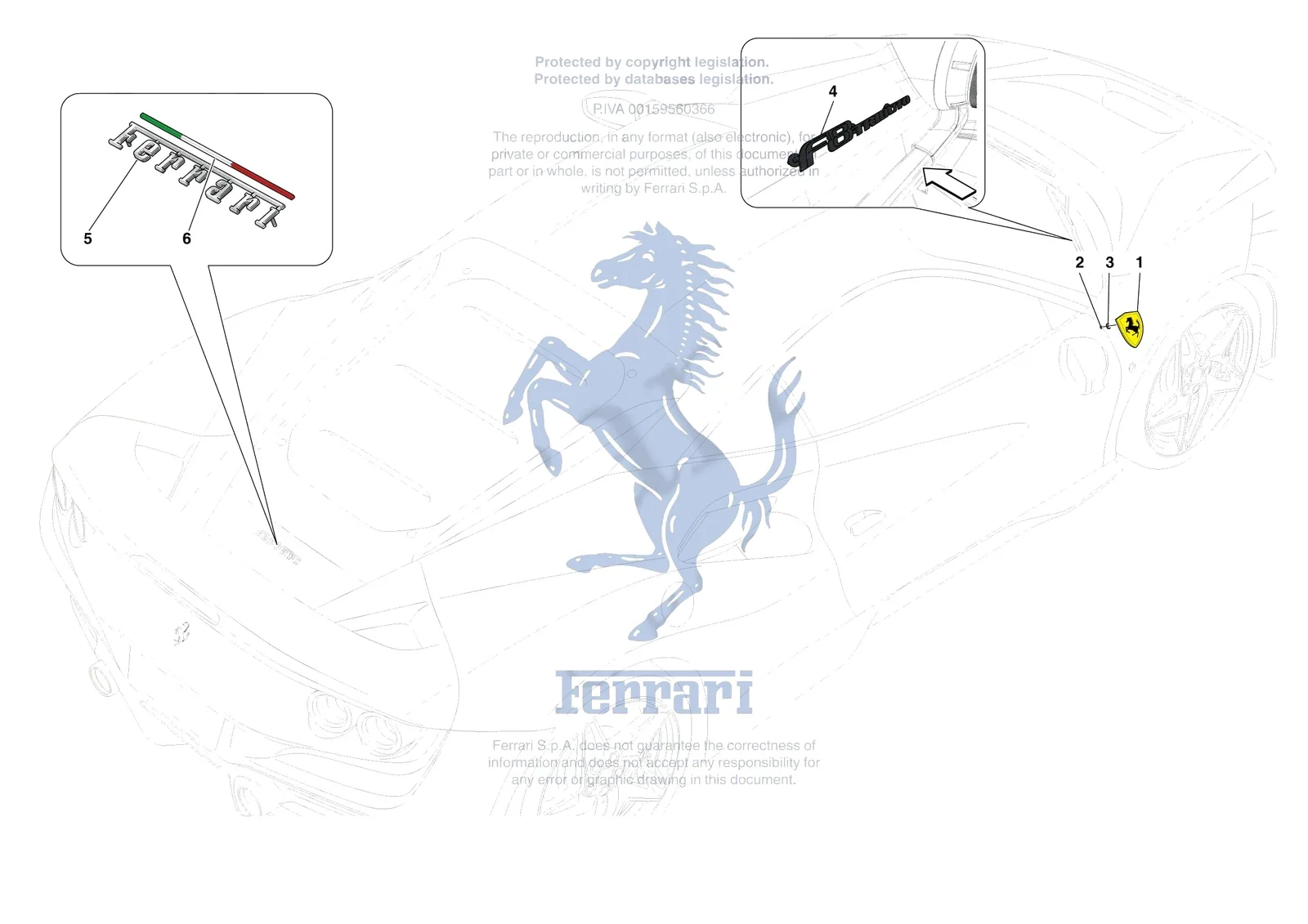 Ferrari F8 Tributo [VEHICLE TRIM] - E.58 - BADGES exploded diagram