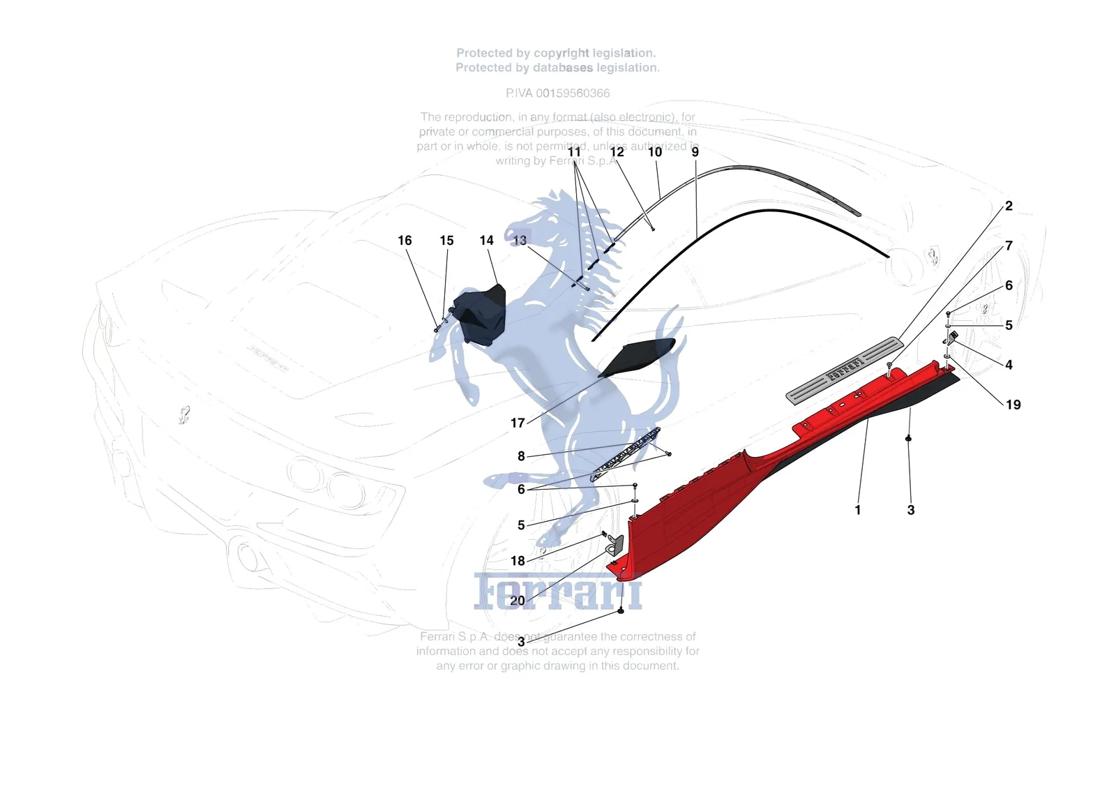 Ferrari F8 Tributo [VEHICLE TRIM] - E.59 - EXTERNAL LATERAL TRIM exploded diagram