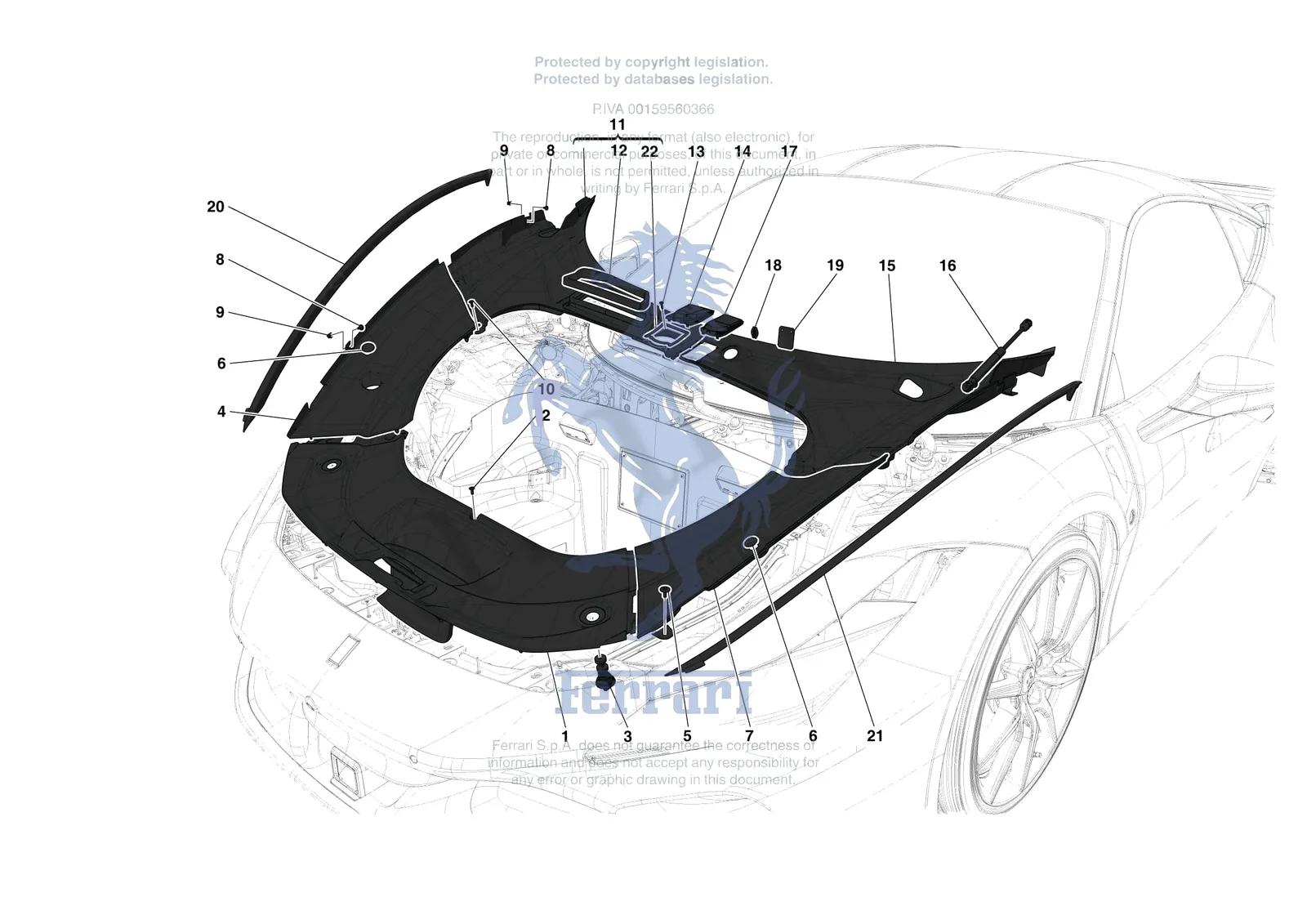 Ferrari F8 Tributo [VEHICLE TRIM] - E.60 - FRONT SUBSTRUCTURE TRIM exploded diagram