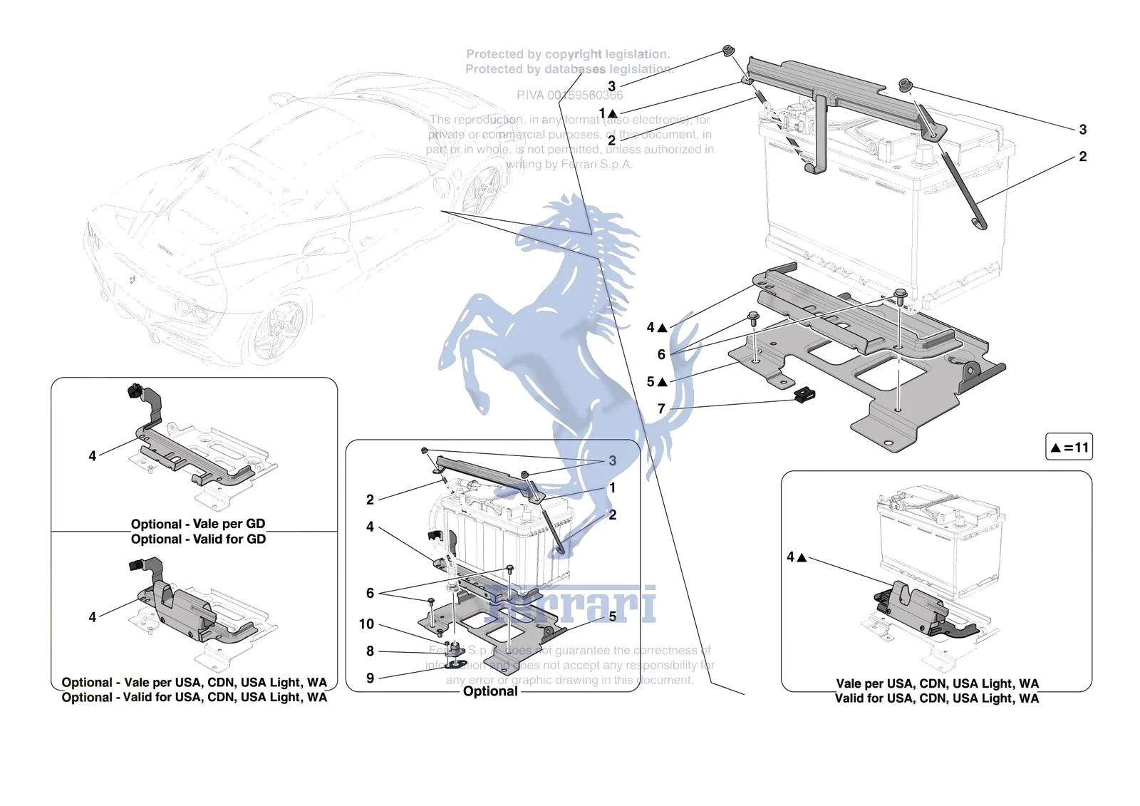 Ferrari F8 Tributo [VEHICLE TRIM] - E.61 - BATTERY INSTALLATION exploded diagram