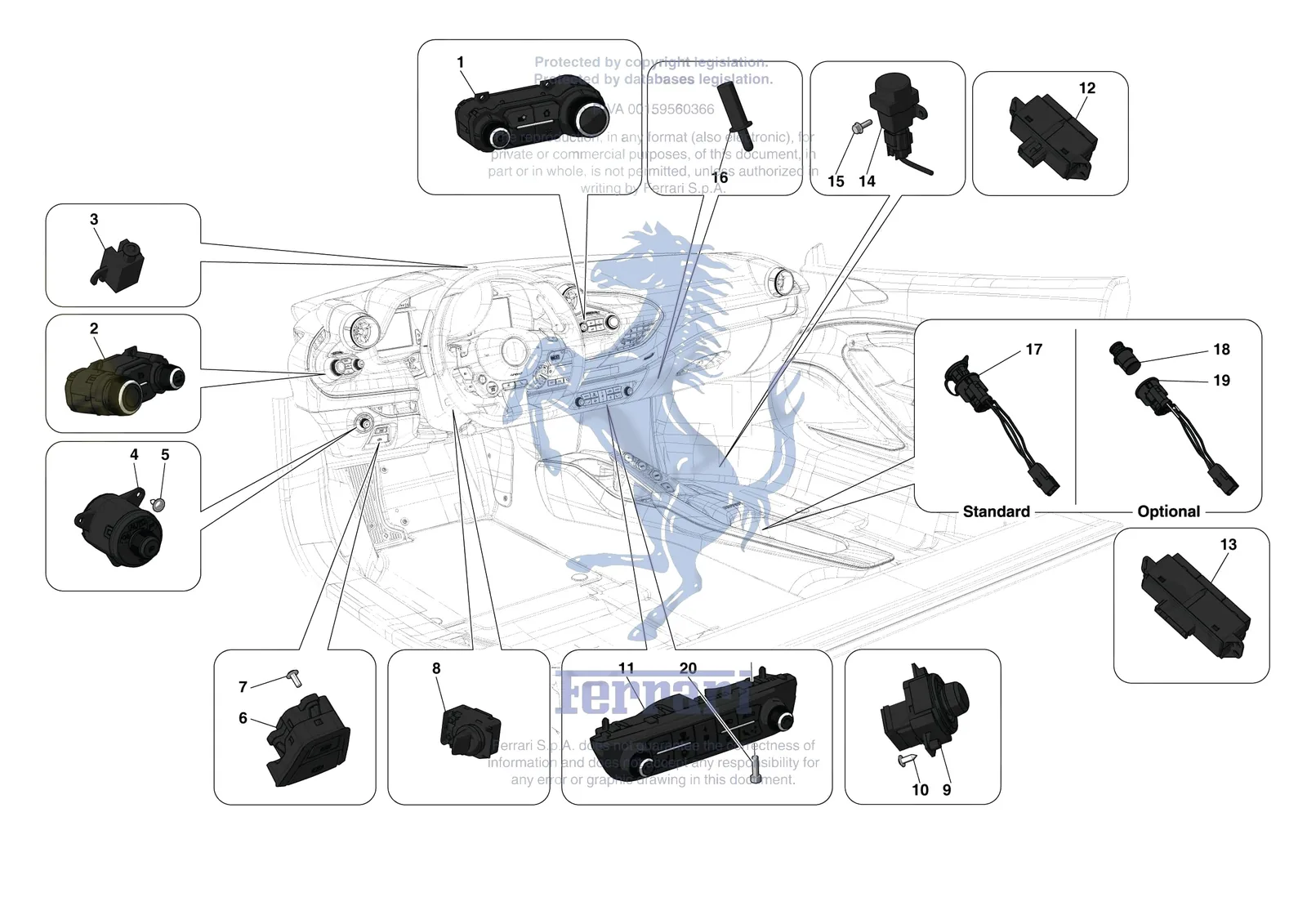 Ferrari F8 Tributo [ELECTRICAL SYSTEM] - F.04 - OTHER ELECTRICAL CONTROLS exploded diagram