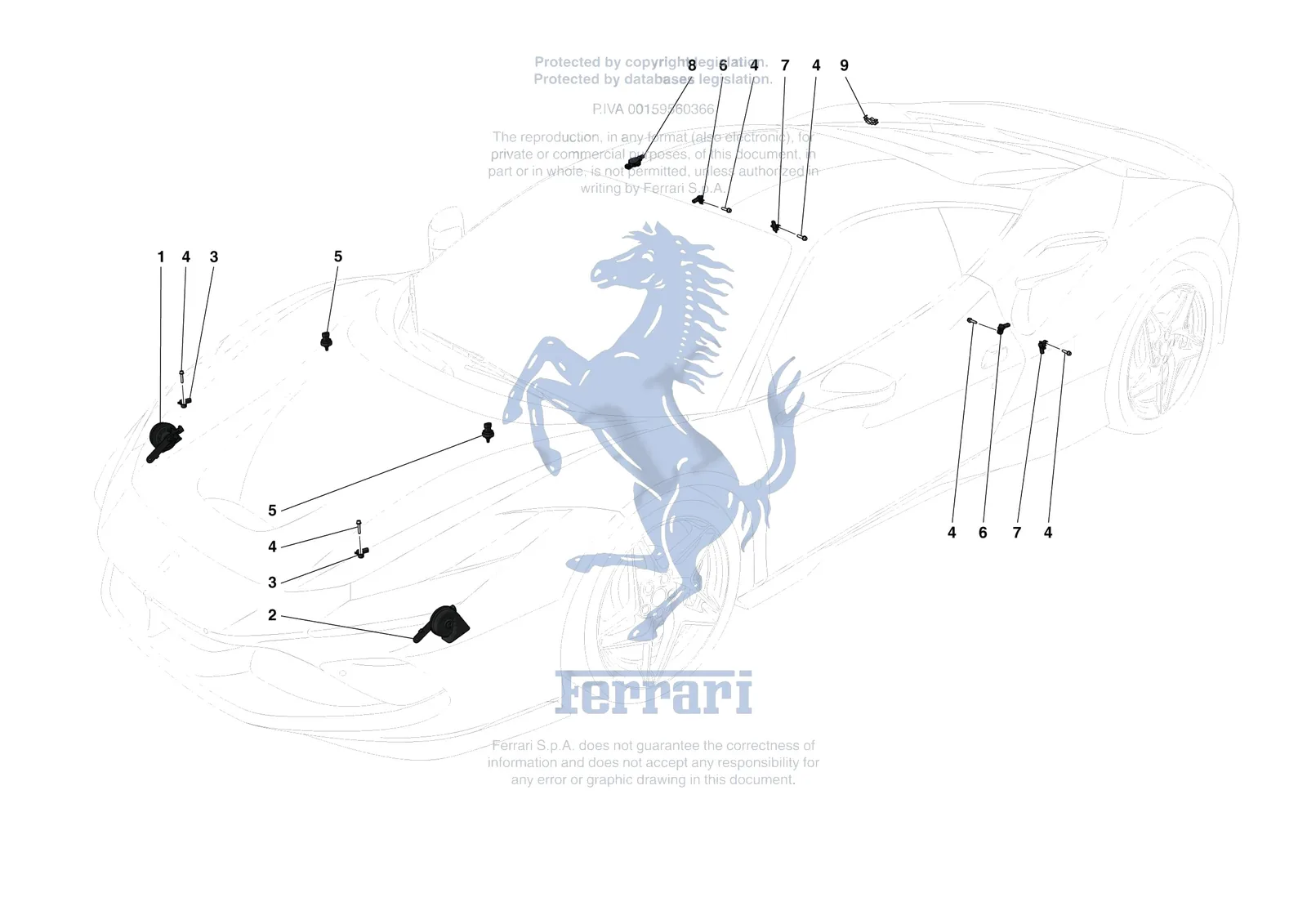 Ferrari F8 Tributo [ELECTRICAL SYSTEM] - F.05 - OTHER ELECTRICAL DEVICES exploded diagram