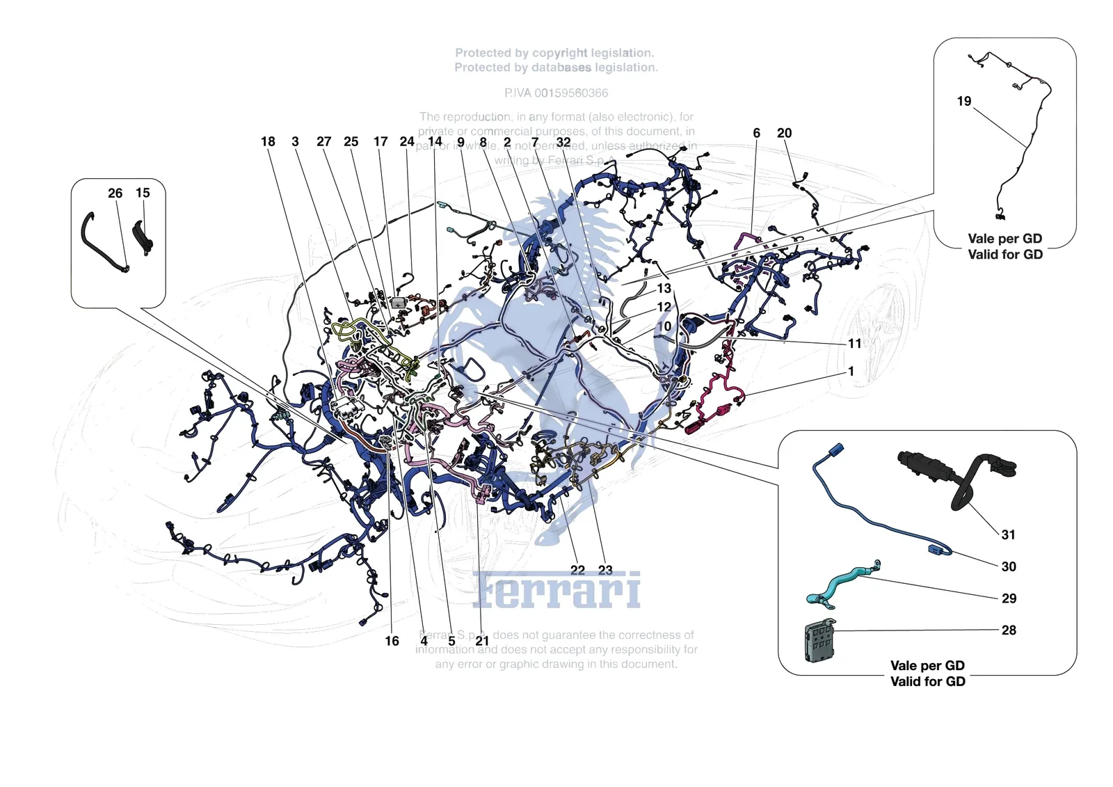 Ferrari F8 Tributo [ELECTRICAL SYSTEM] - F.07 - LOW VOLTAGE WIRING HARNESSES exploded diagram