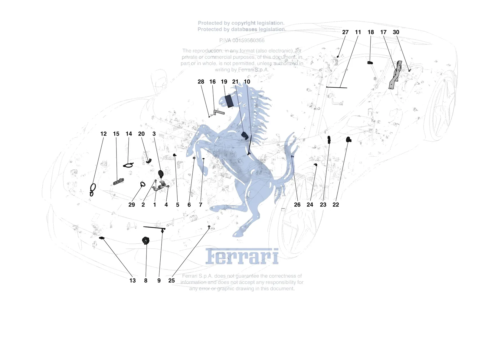 Ferrari F8 Tributo [ELECTRICAL SYSTEM] - F.08 - VARIOUS FASTENINGS FOR THE ELECTRICAL SYSTEM exploded diagram