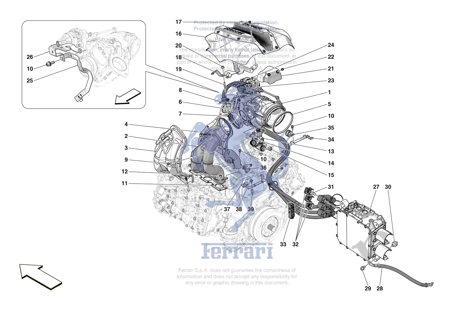 Ferrari F80 [ENGINE] - B.22 - FORCED INDUCTION SYSTEM TURBOCHARGERS AND MOUNTS exploded diagram