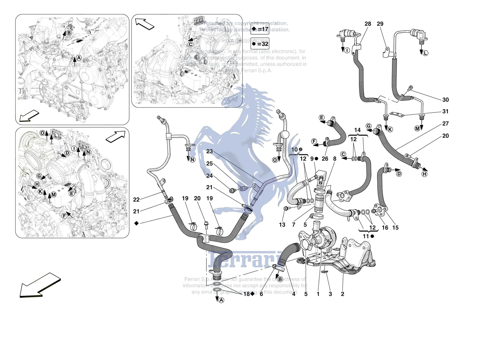 Ferrari F80 [ENGINE] - B.23 - FORCED INDUCTION SYSTEM PIPES exploded diagram